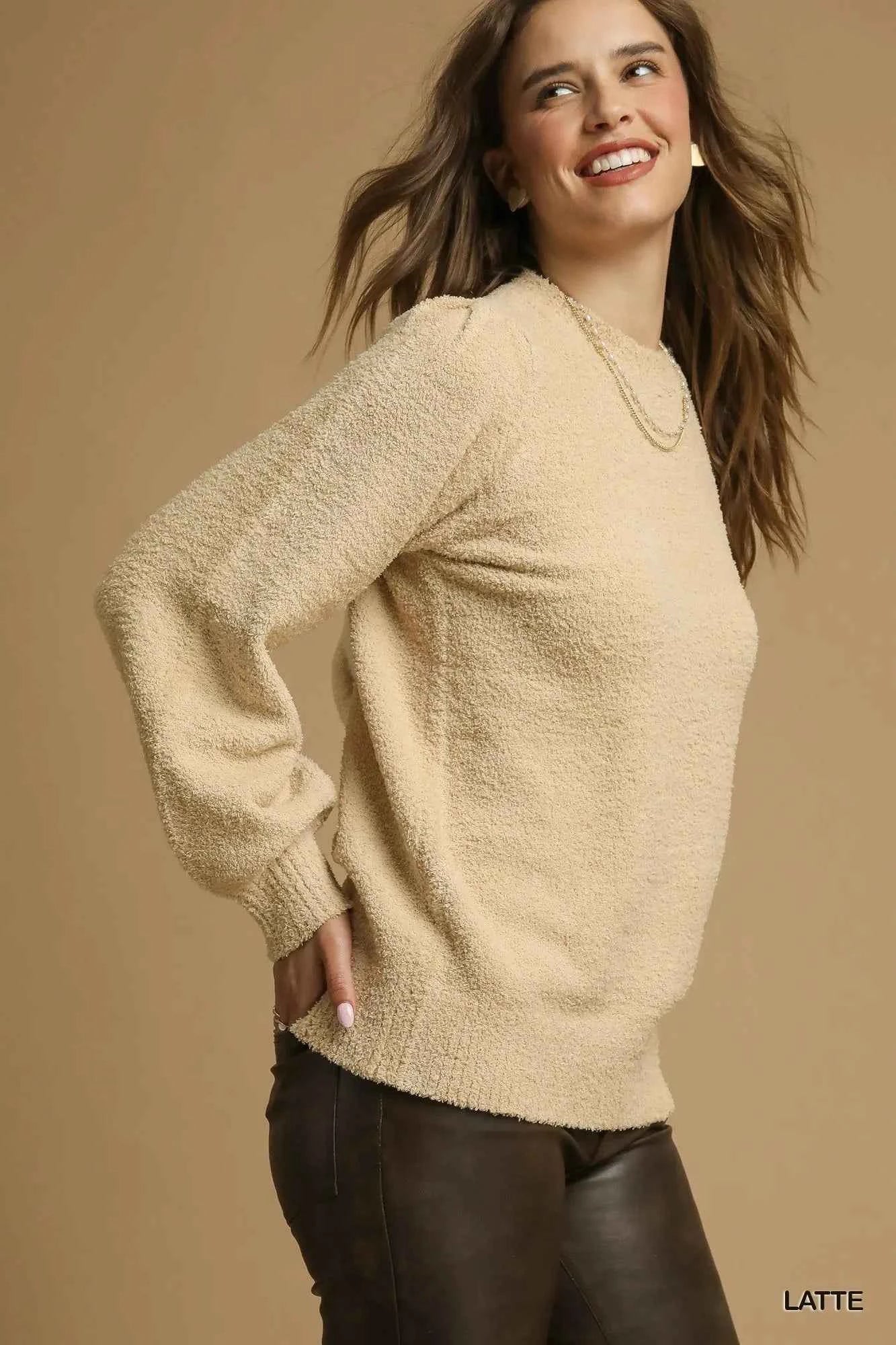 Umgee Textured Long Sleeve Sweater with Ribbed Trim ad7d92ce-158c-4307-aaf3-0304b4f1a39d-Max-Origin