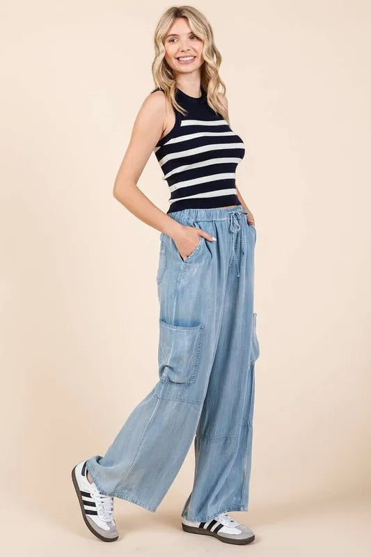 Mittoshop Washed Elastic Waist Cargo Wide Leg Pants ad8a3d3e-083f-4494-8d14-71b86c9eb9a1-Max