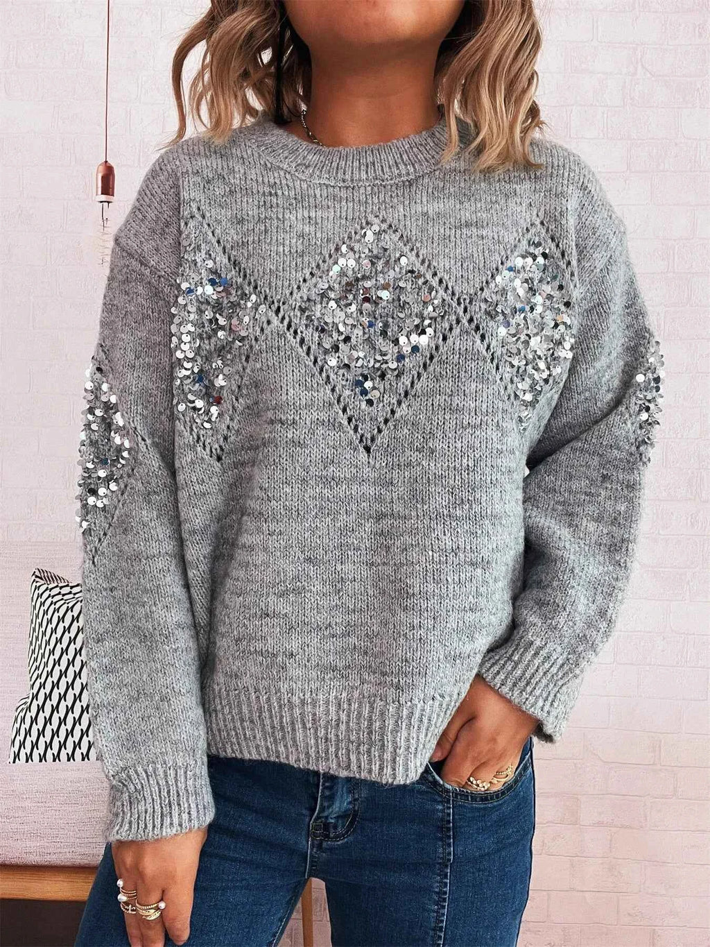 Sequined Diamond Pattern Oversized Sweater ad98b38d008741919867ff586b262f30-Max-Origin