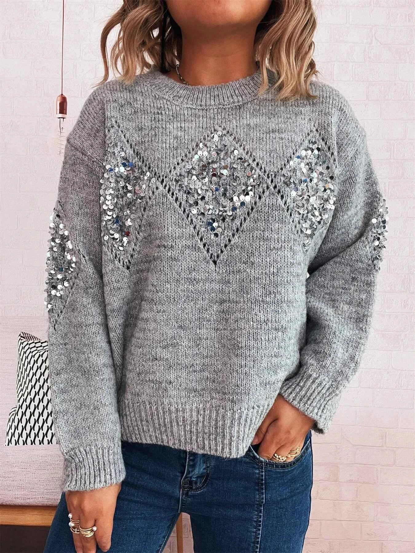 Sequined Diamond Pattern Oversized Sweater ad98b38d008741919867ff586b262f30-Max-Origin