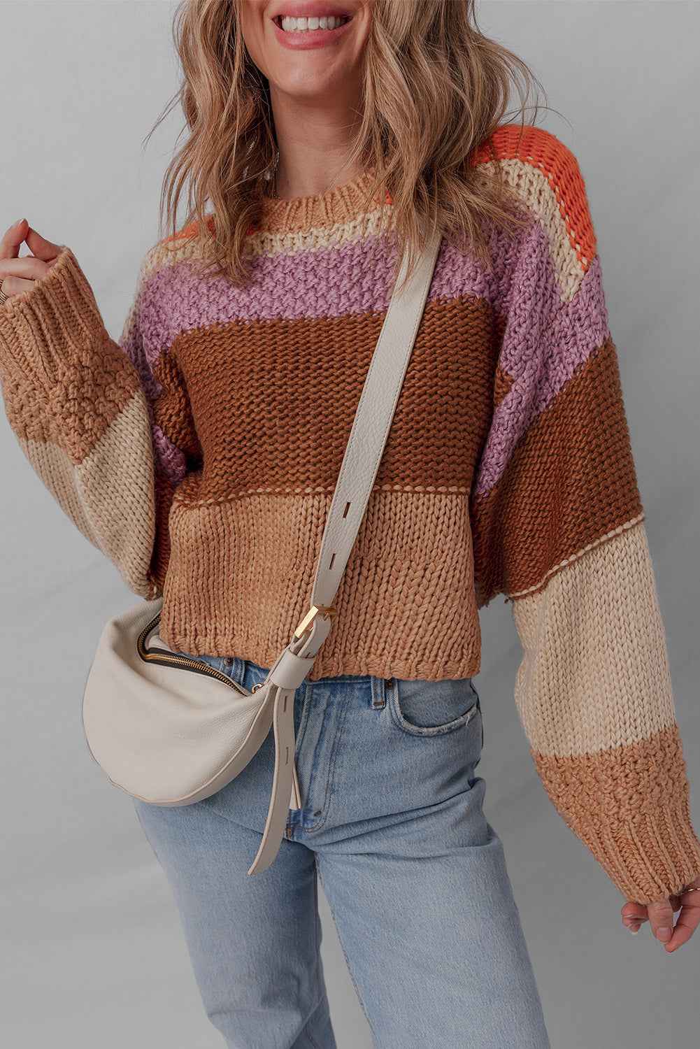 Multicolour Cropped Colorblock Knitted Sweater adccd536ede170ce