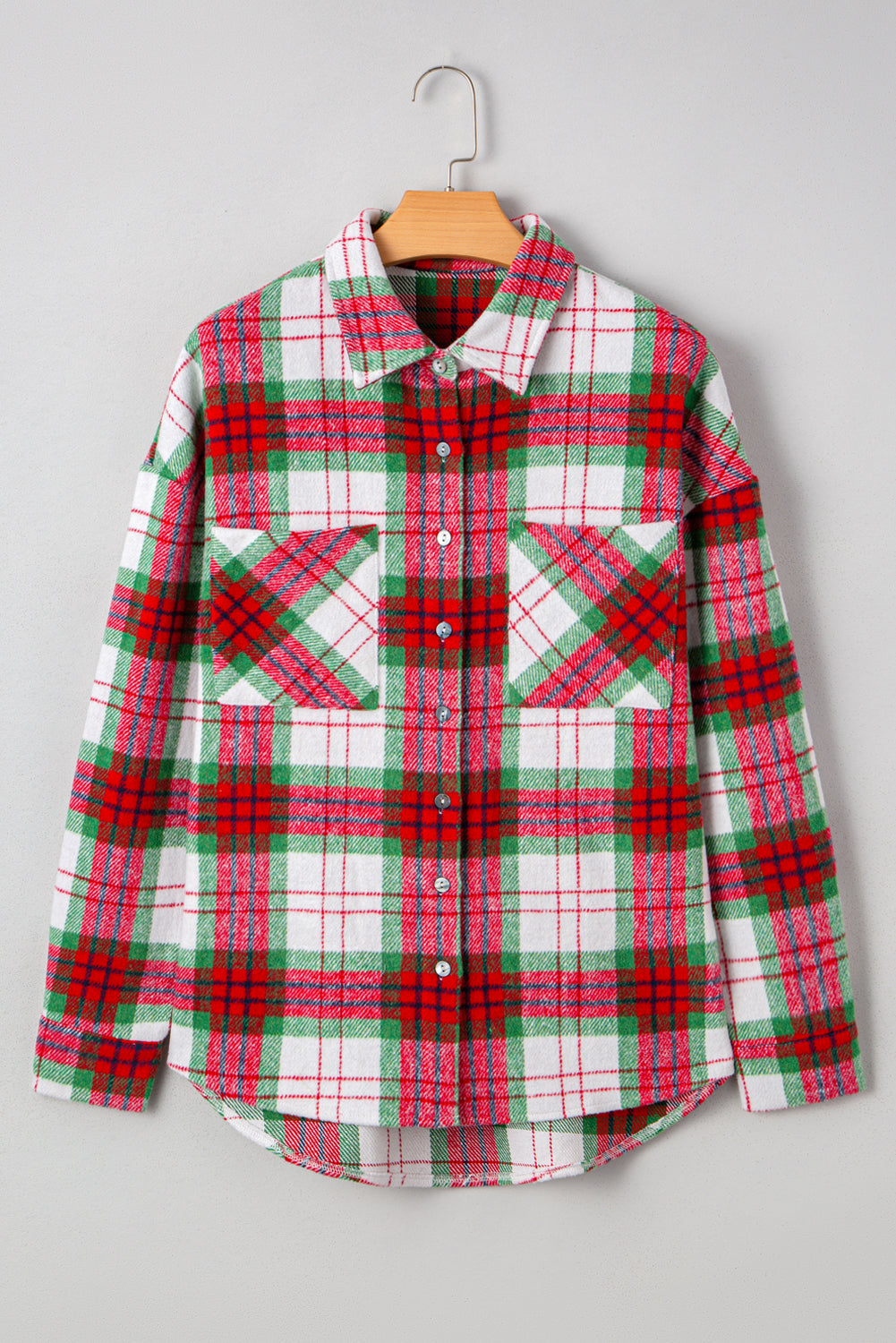 Khaki Christmas Plaid Casual Flannel Shacket add320513013143d