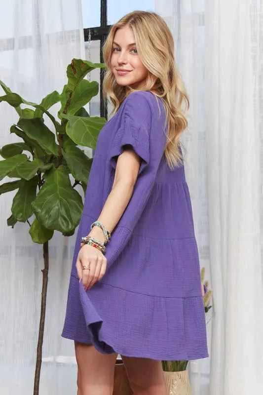 ADORA Tiered Notched Short Sleeve Dress add7bb83-8c77-4010-8329-6f3d56769a58-Max