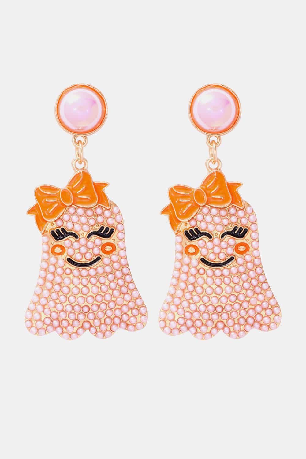 Smiling Ghost Shape Synthetic Pearl Earrings Blush Pink One Size adea7f9aad2848f5a71401bdb02c8d41-Max