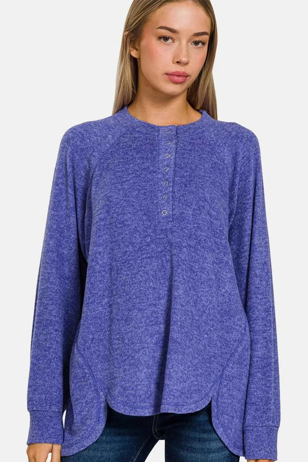 Zenana Full Size Brushed Melange Hacci High-Low Sweater Bright Blue adedf4c0-0f20-4067-9dfe-81c3e2d0a979-Max