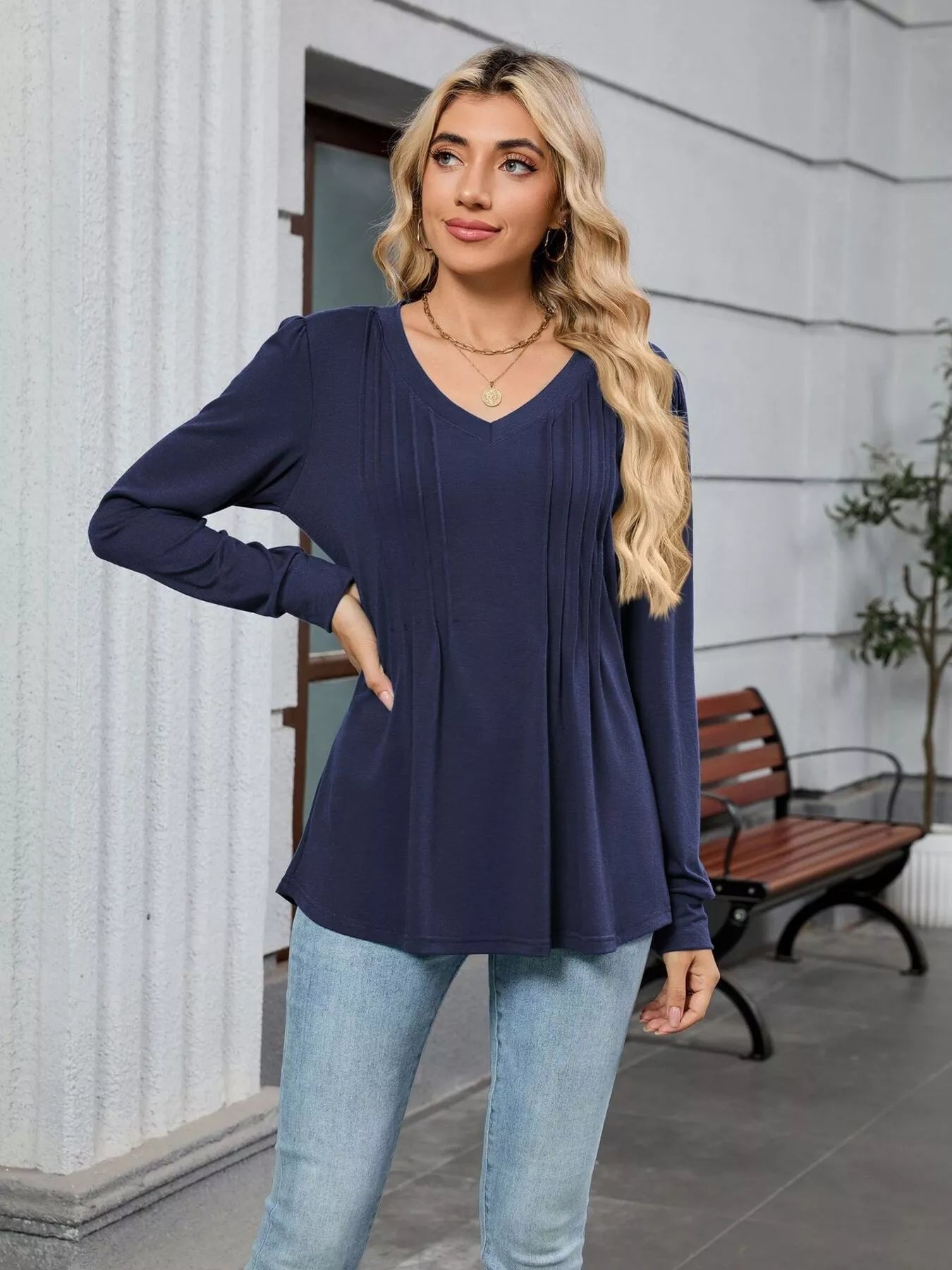 V-Neck Long Sleeve Relaxed Fit T-Shirt Navy Blue ae12d72da6c146d89873a4b8478c034d-Max-Origin
