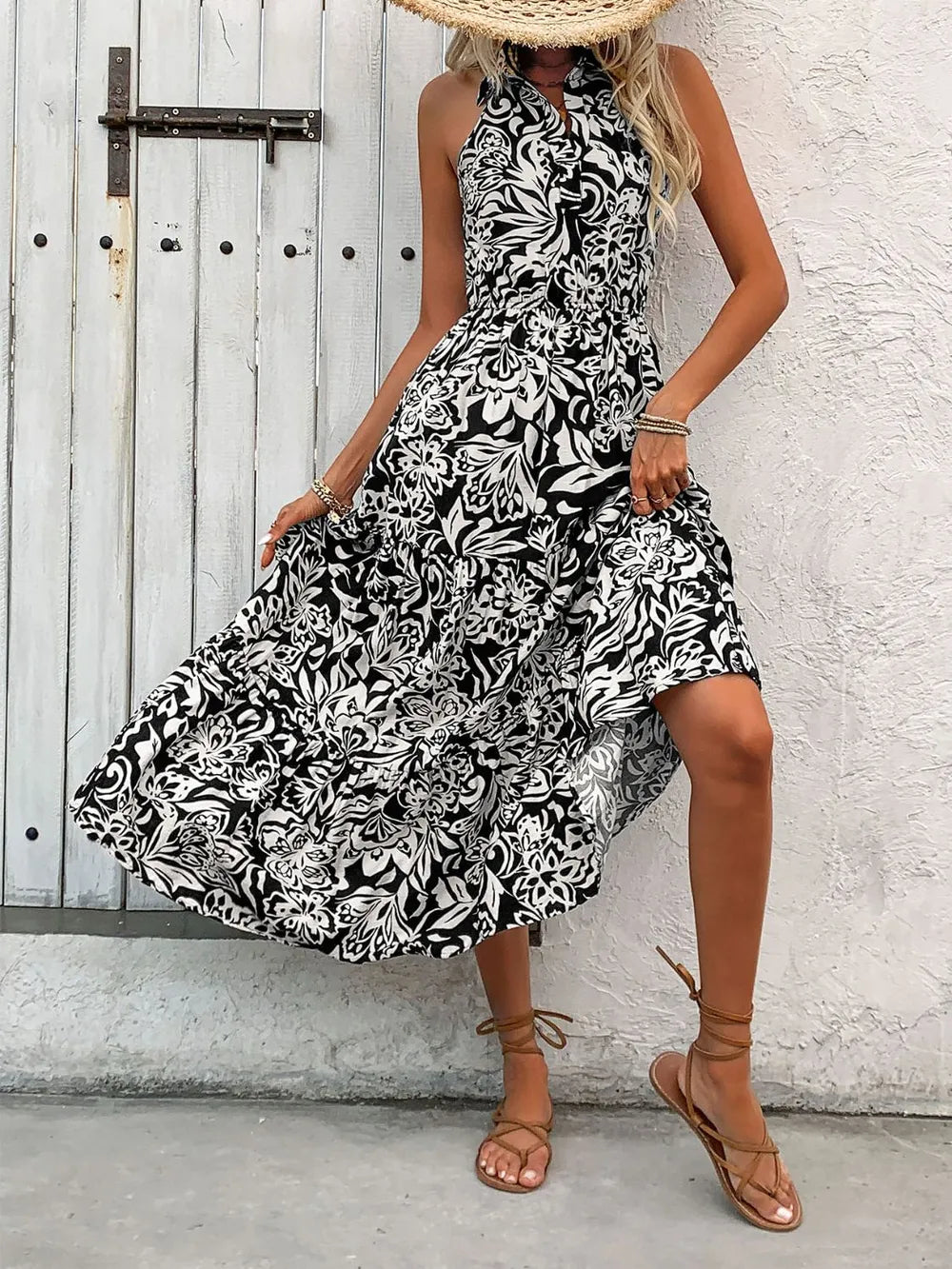 Perfee Backless Smocked Printed Sleeveless Midi Dress ae1737b4-91c0-477f-af15-121af2c4be6e-Max
