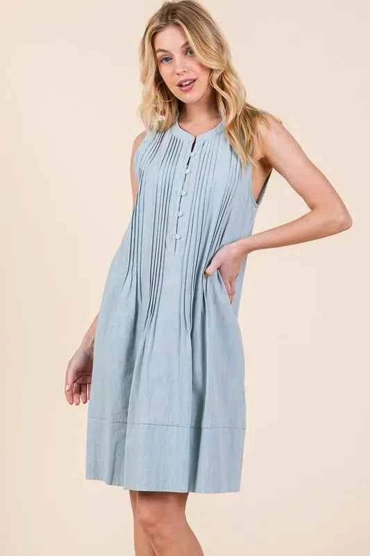 Lime 'N' Chili Denim Pintuck Detail Sleeveless Midi Dress ae36ae961ebd4e7691322d440b20912d-Max-Origin