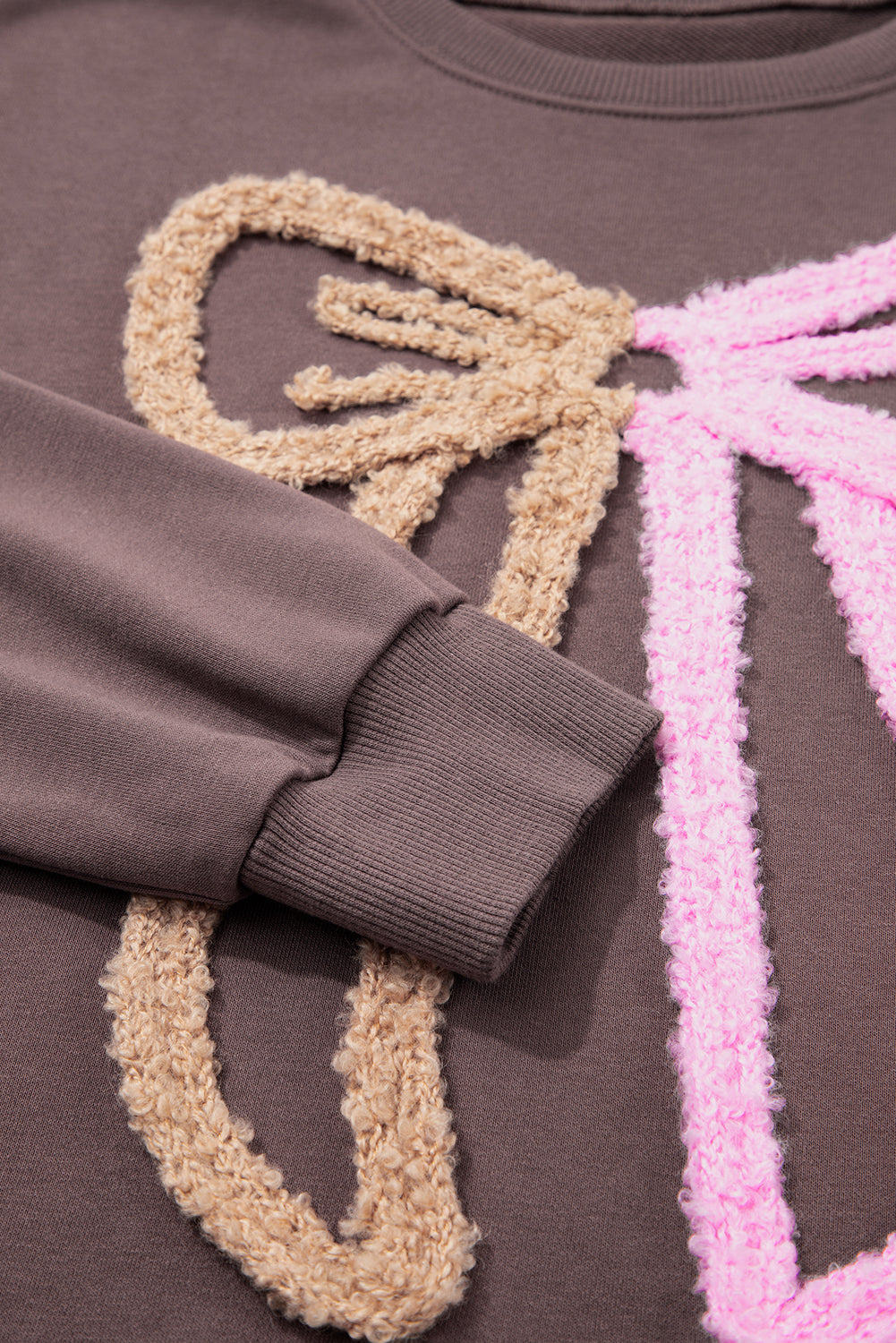 Dark Khaki Terry Bow Pattern Drop Shoulder Sweatshirt ae372621a230a9f6