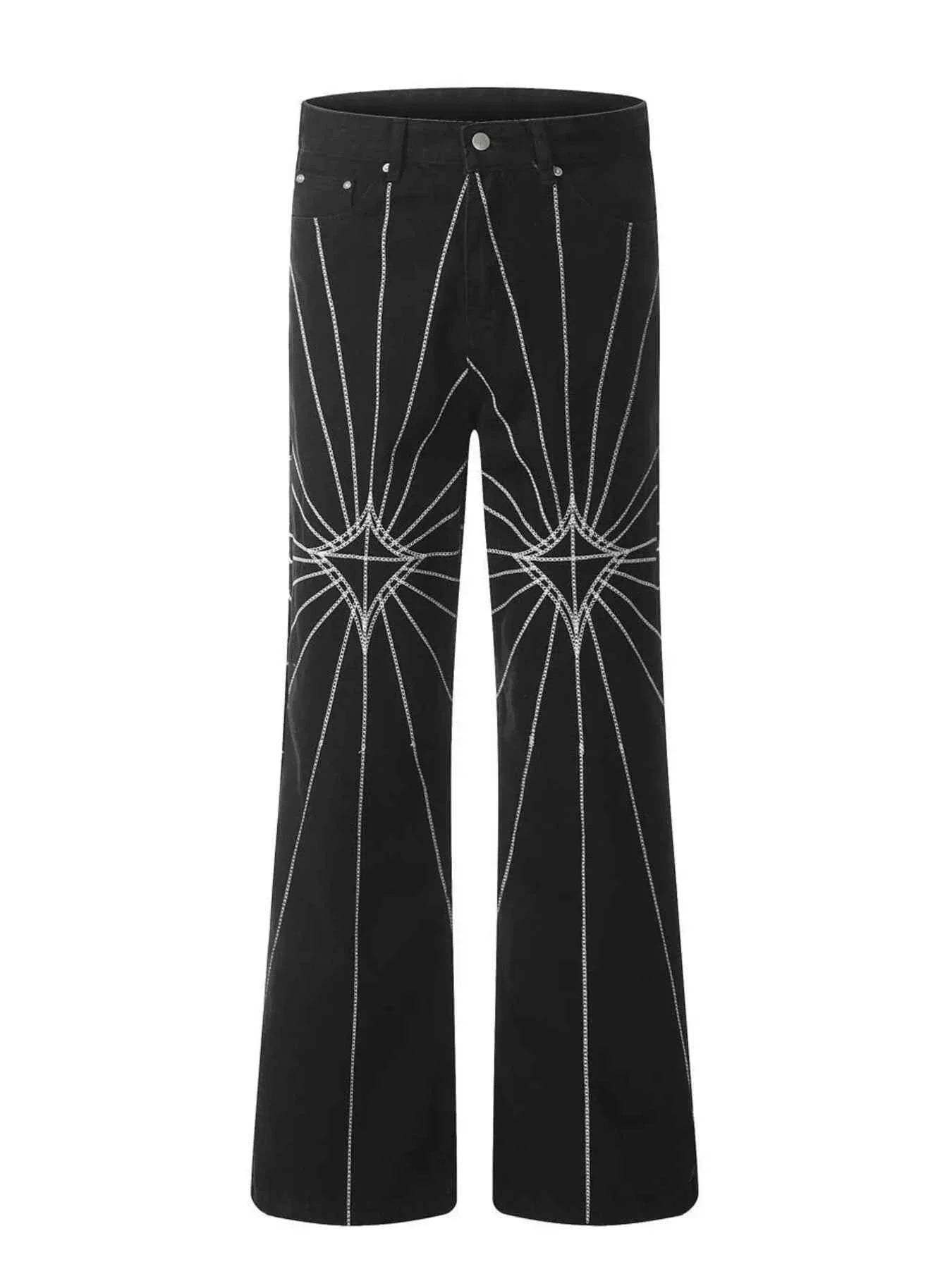 Men's Spider Web Embroidered Flared Jeans Black ae44f39c09984d44a78a3078b770cbbb-Max-Origin