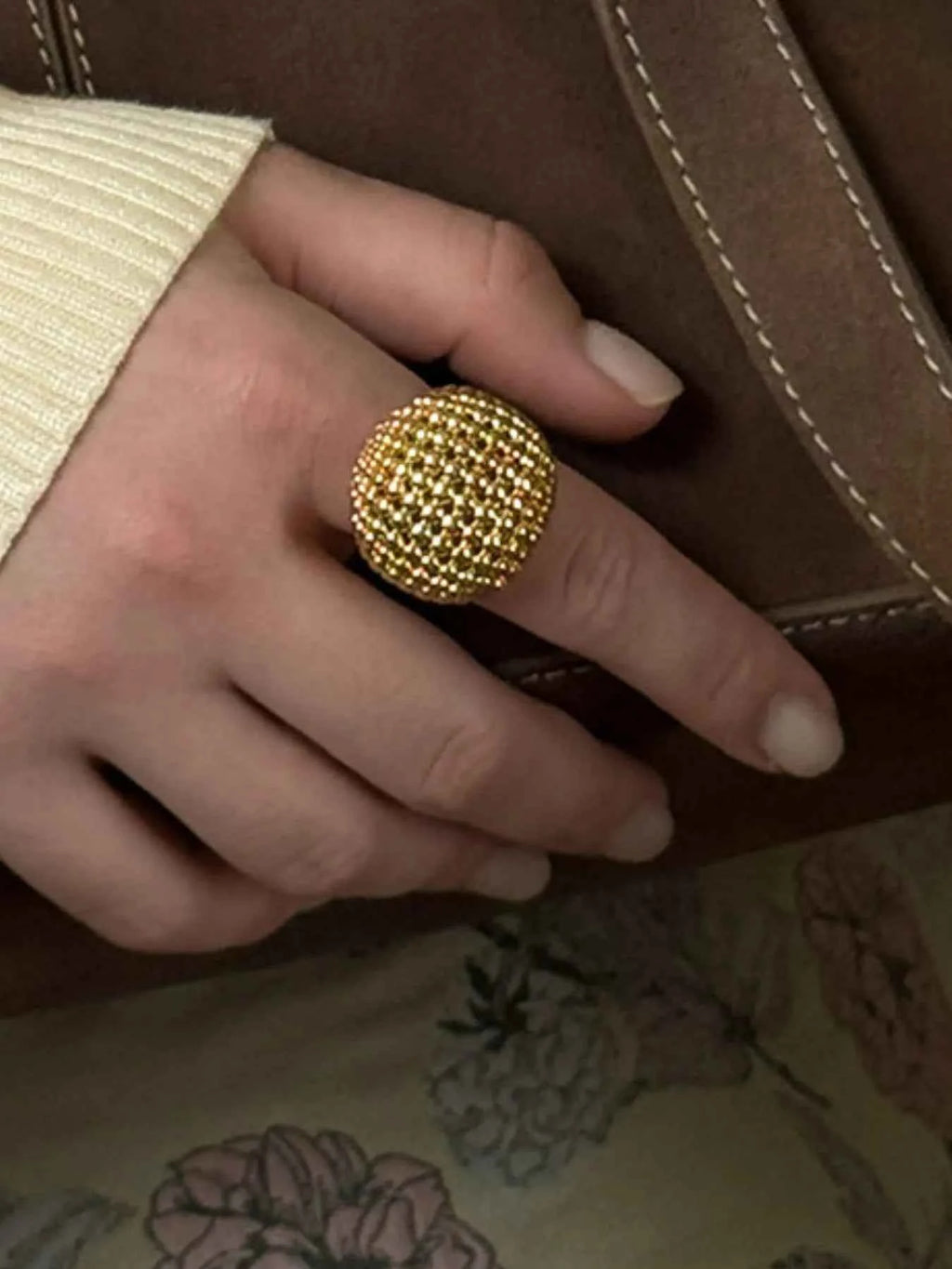 Stainless Steel Textured Dome Ring Gold 7 ae49cdc2-80c3-40d8-af53-998169b83df5-Max-Origin
