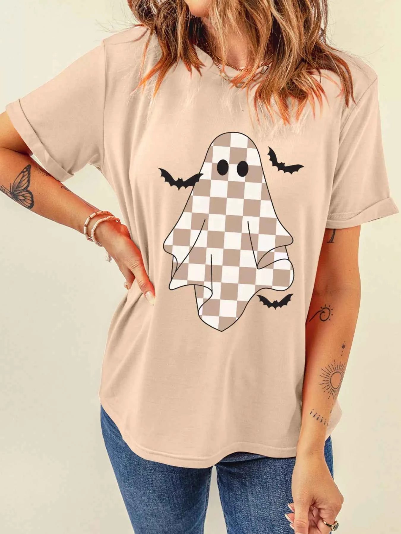 Ghost Bat Halloween Holiday Graphic Tee ae635b4b8670407c9633466e0316516b-Max-Origin
