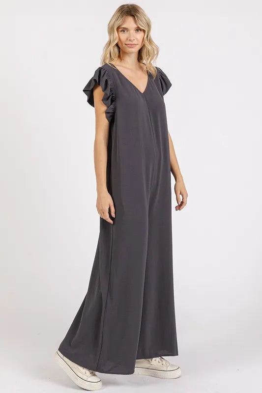 Mittoshop V-Neck Ruffled Cap Sleeve Wide Leg Jumpsuit aebdfa84-2347-4456-a032-8ae6c2822485-Max