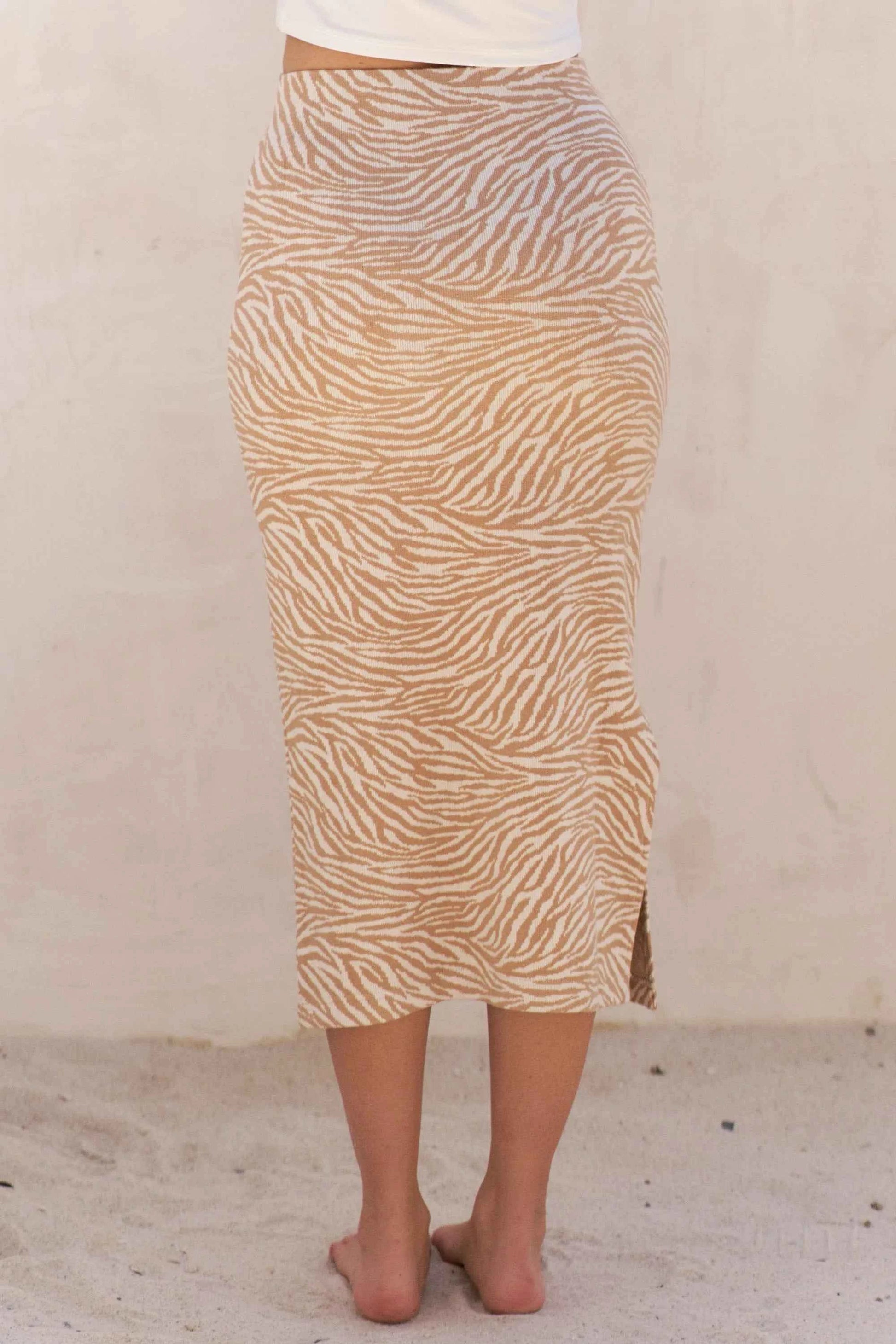 Jade By Jane Full Size Zebra Print Side Slit Midi Skirt Plus Size