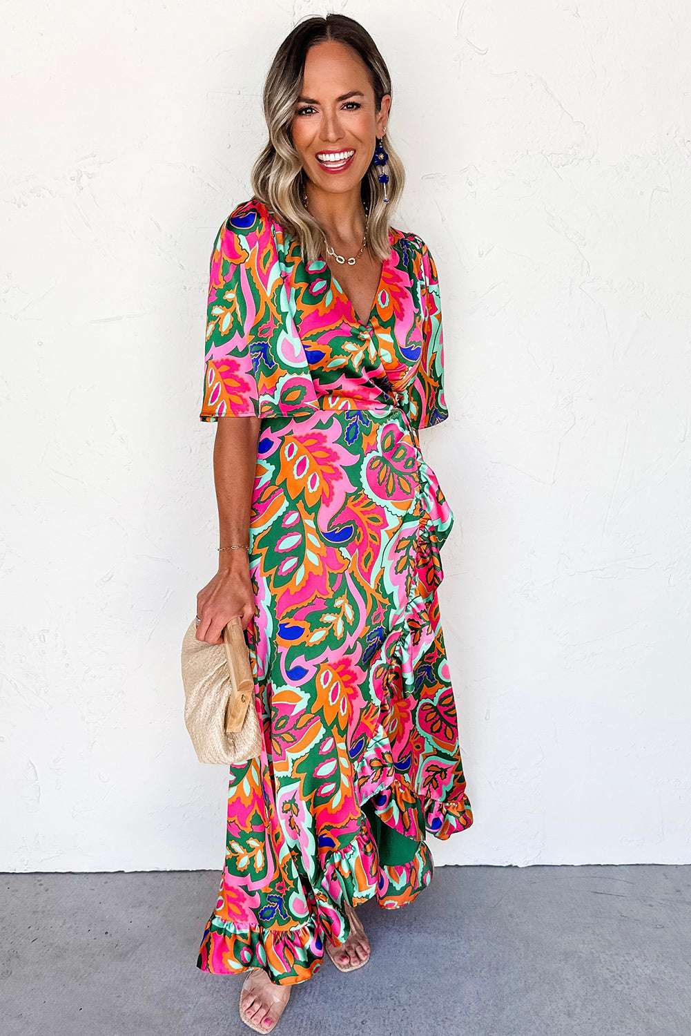 Rose Tropical Plant Print Surplice V Neck Ruffle Hem Maxi Dress aee3a0a99bb20ee6-_4
