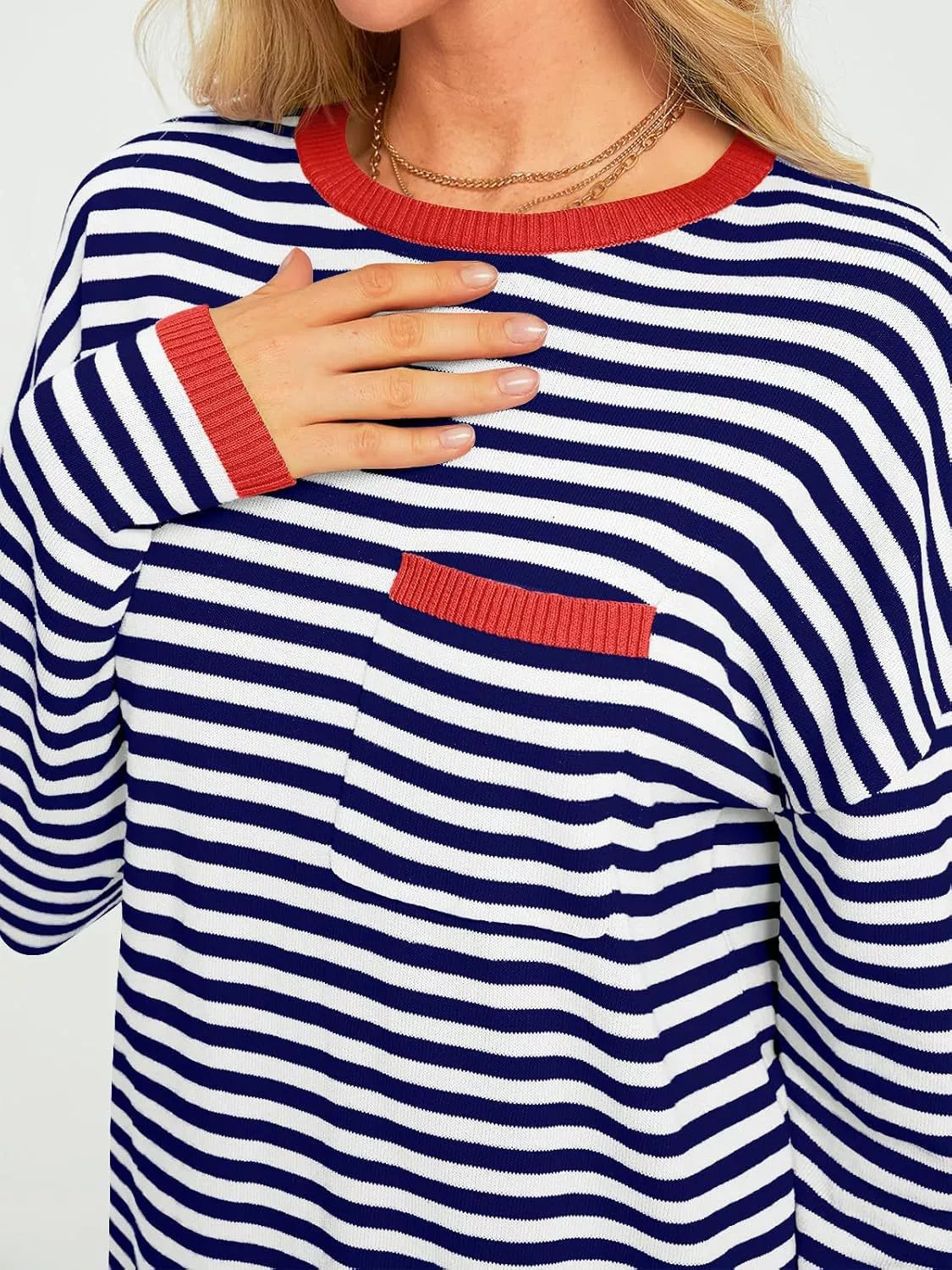 Striped Long Sleeve Sweater with Contrast Ribbed Trim aef9d305-f58e-4c63-8ca3-622fb4254705-Max-Origin