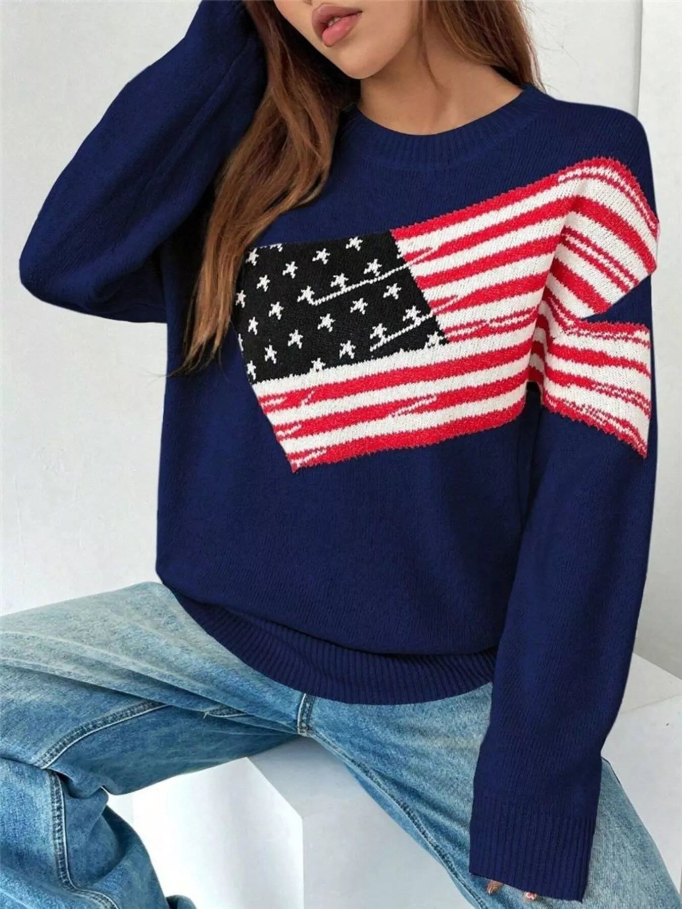 US Flag Round Neck Long Sleeve Sweater af035086c67d481faa309dc578246df8-Max-Origin