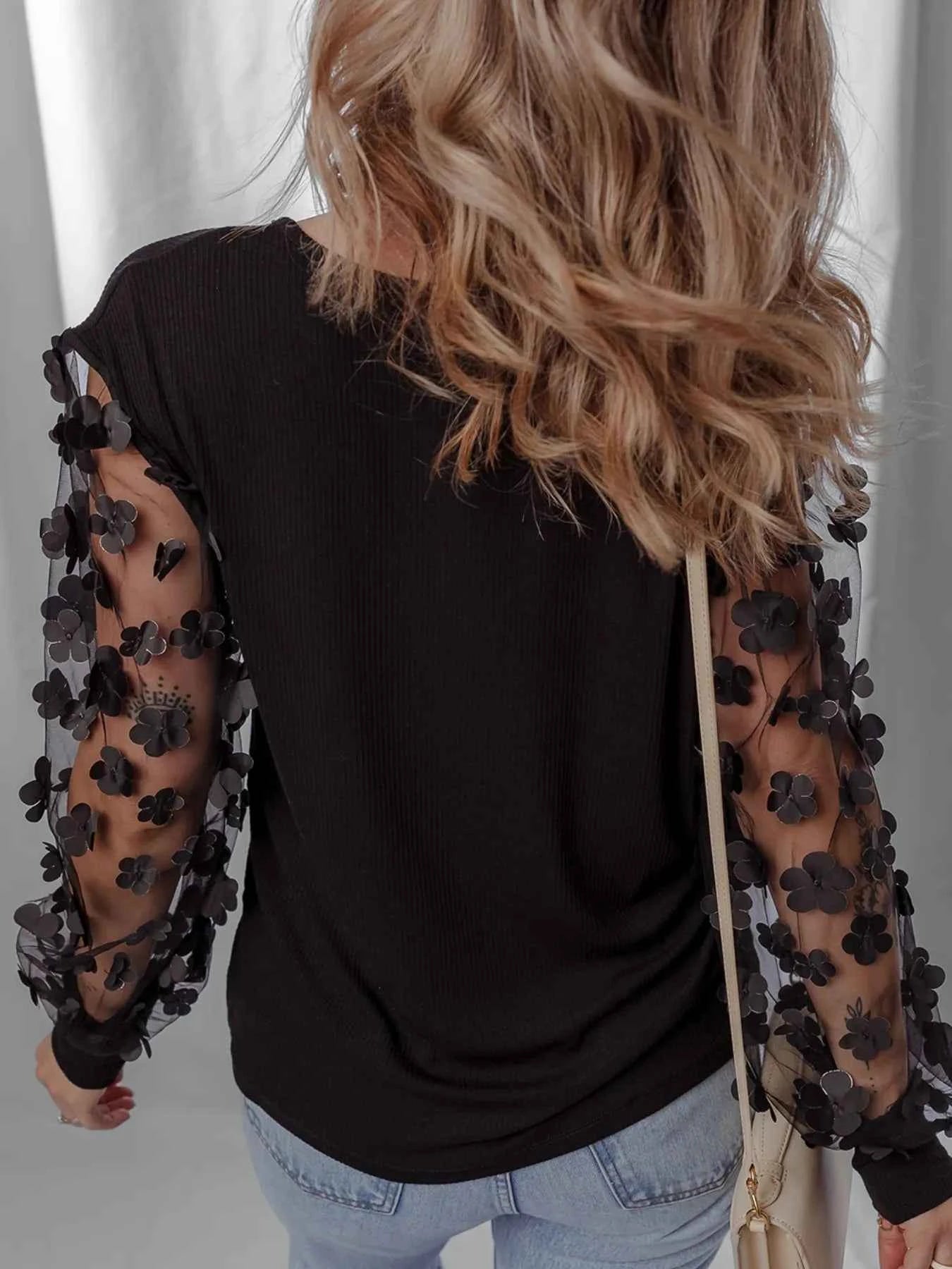 Flower Sheer Sleeve V-Neck Blouse af0395e3-bb09-4b18-8922-3225f1f9b0b7-Max-Origin