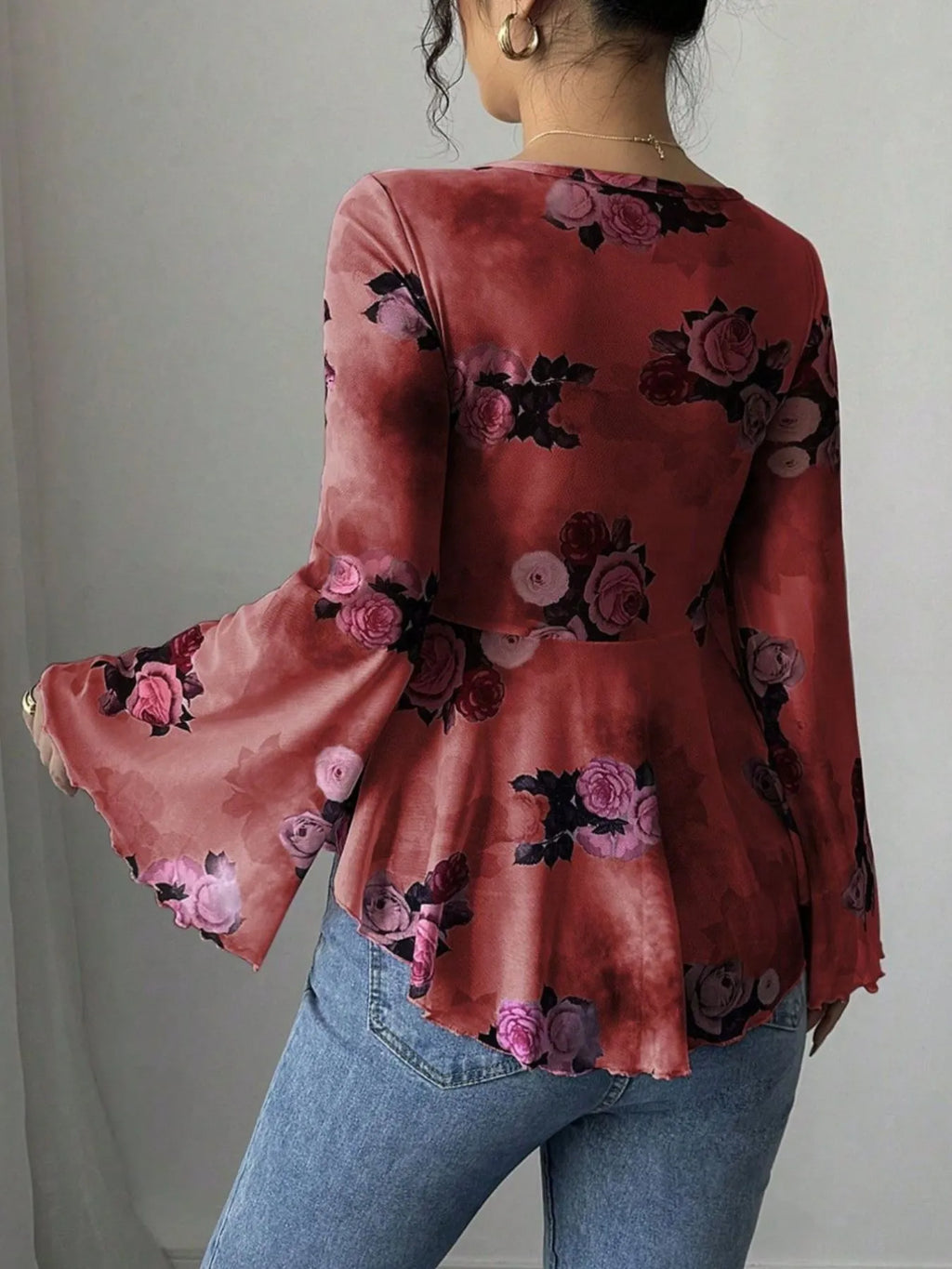 Floral Tie Front Flare Sleeve Blouse af0c7256-0f2d-4cd0-bdf7-53ec2defb110-Max-Origin