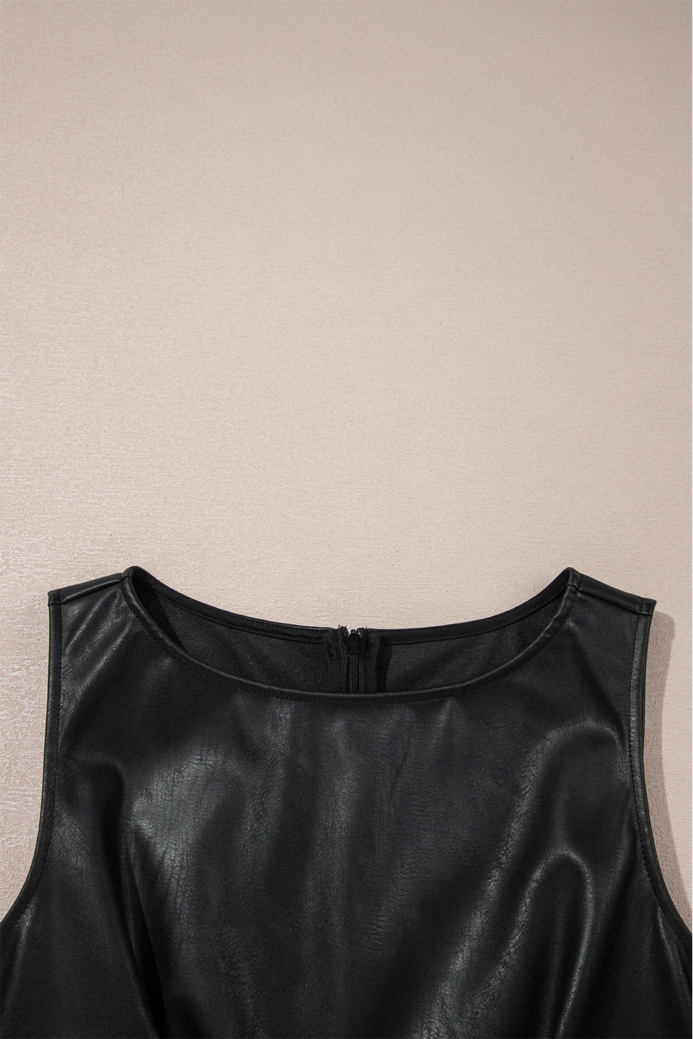Coffee Faux Leather Sleeveless Round Neck Mini Dress af1877d80f711a3e