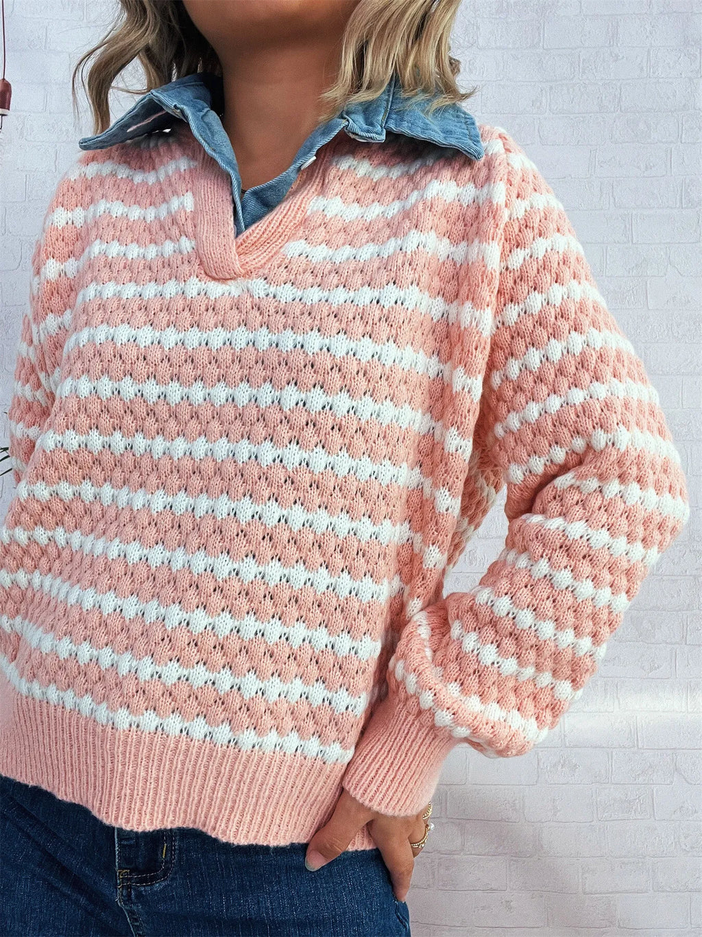 Contrast Striped Sweater with Denim Collar af18924dc13a4333b9ec3b8e597a2d50-Max-Origin