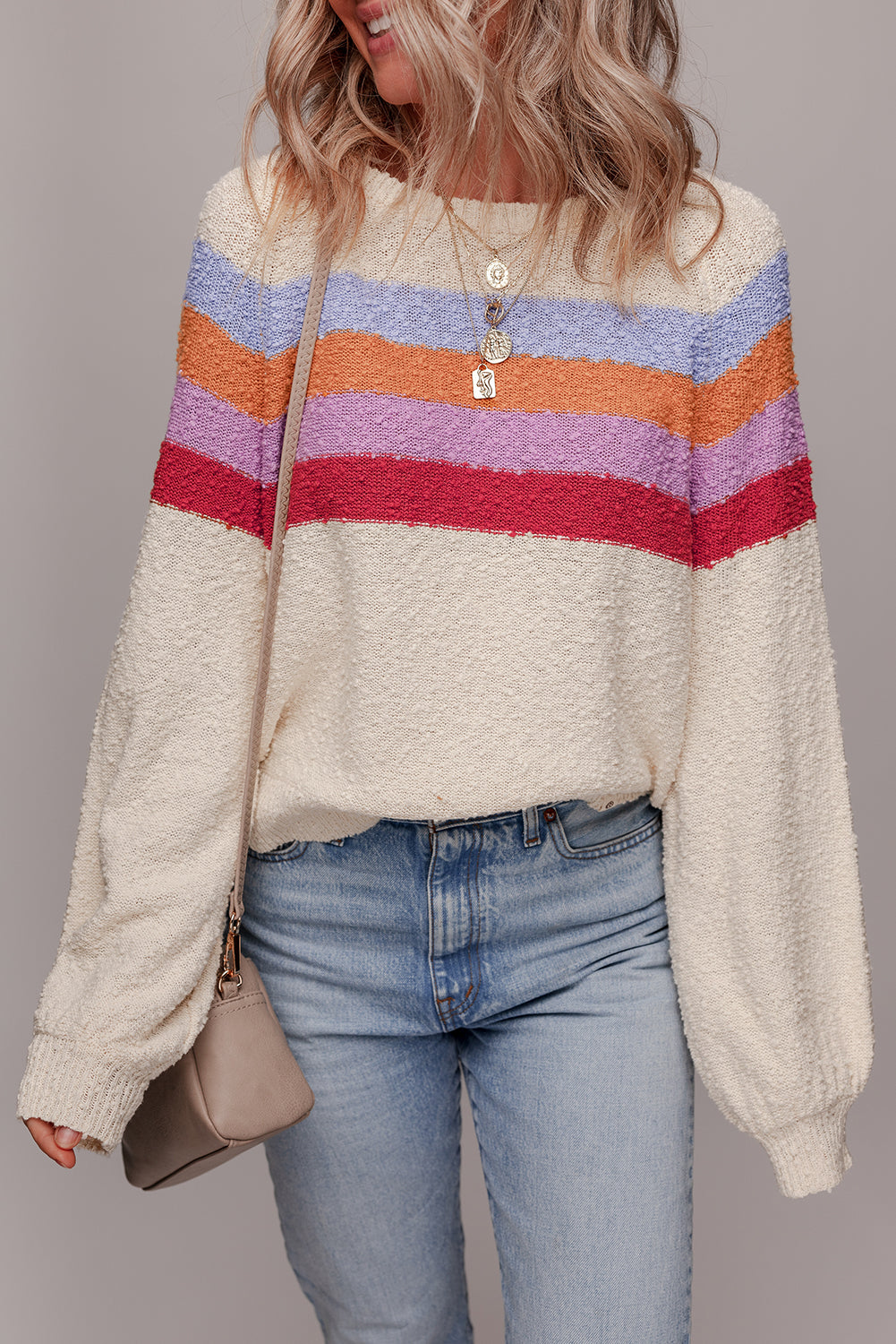 Jet Stream Striped Colorblock Drop Shoulder Textured Sweater Jet Stream 100%Polyester af2c634df0370288