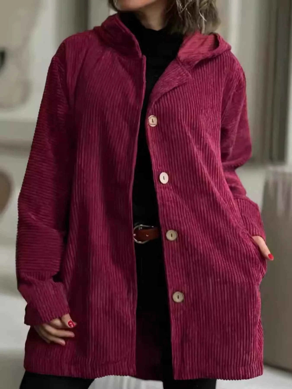 Full Size Corduroy Hooded Button-Up Jacket Plus Size Wine Red af4e932ef6d84d0293e29bb386c44ebe-Max-Origin