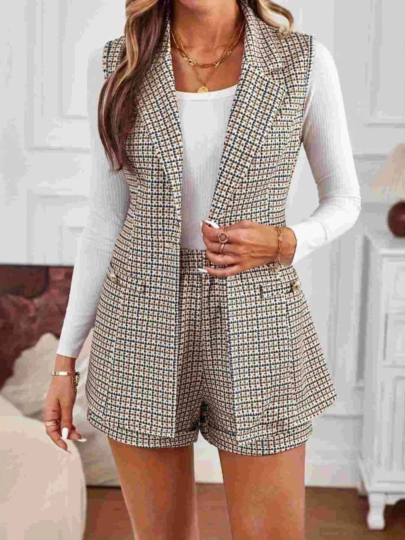 Houndstooth Lapel Collar Vest Coat and Shorts Set af5a129ac7e9452980bc60ff2a55af7e-Max-Origin