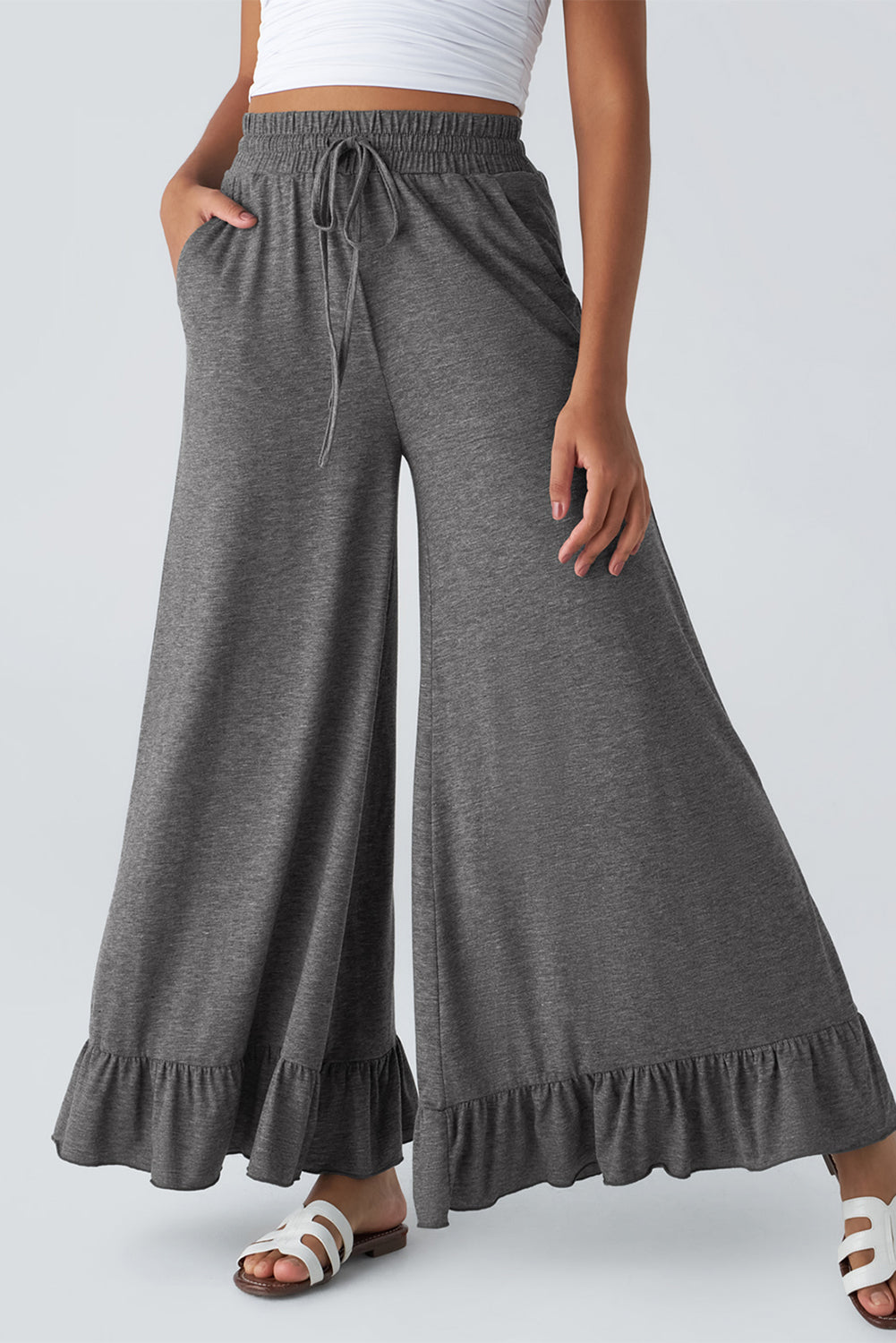 Dune Solid Color Ruffle Hem Wide Leg Pants af622c99dfbbbfe2