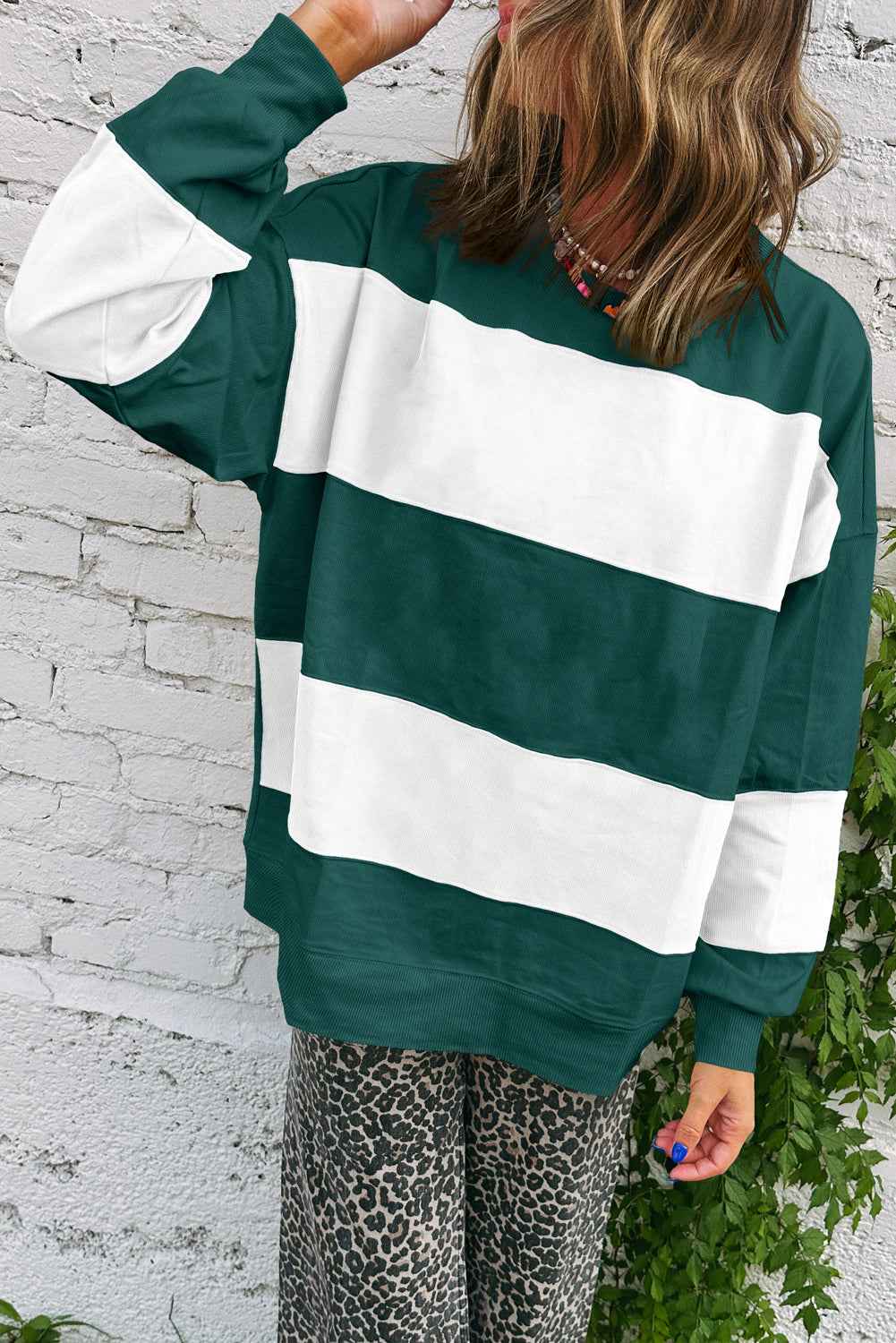 Evergreen Colorblock Drop Shoulder Baggy Sweatshirt Evergreen 65%Polyester+35%Cotton af70ae5124fde86f