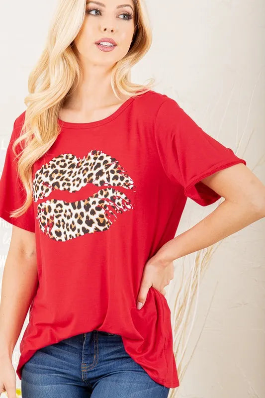 Heimish Full Size Leopard Lip Round Neck Short Sleeve T-Shirt Plus Size Red af88b9dd-e833-4e17-aaca-d99c86d42f12-Max