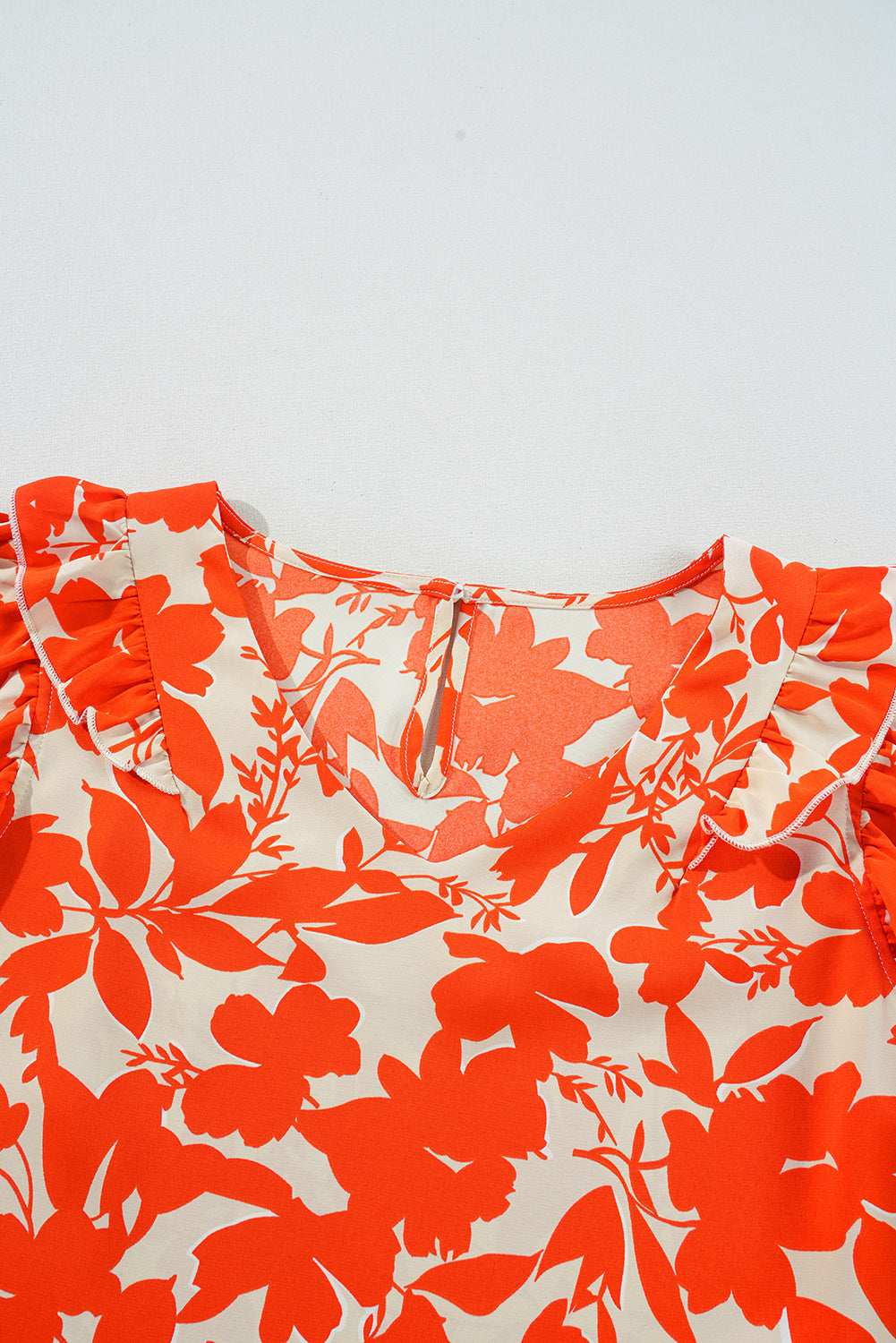 Orange Floral Print Ruffle Sleeve V Neck Top afa0d7bdcd1c491a-_8
