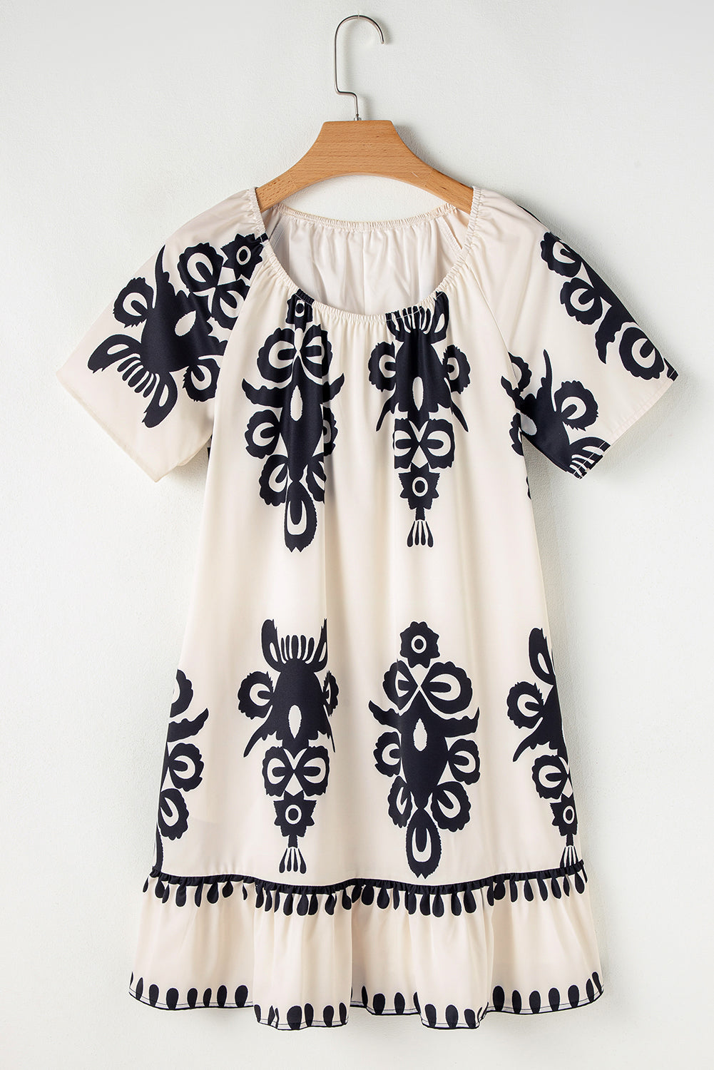 Apricot Ethnic Print Ruffle Hem Loose Mini Dress afa8015f6bac9e4c
