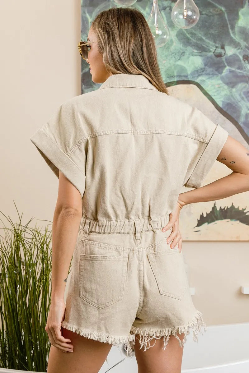 BiBi Distressed Detail Washed Elastic Waistband Romper afaeb32880c64479a3390f6a0d2416f9-Max-Origin