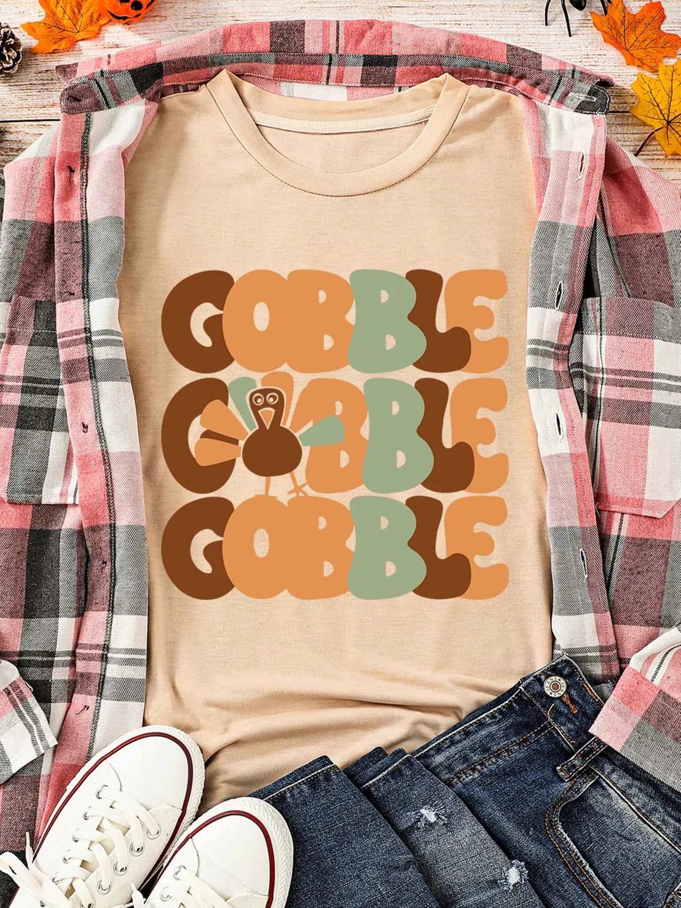 GOBBLE Turkey Graphic Thanksgiving Round Neck Tee afb0847f71c9408f93e704f103d7d1dc-Max-Origin