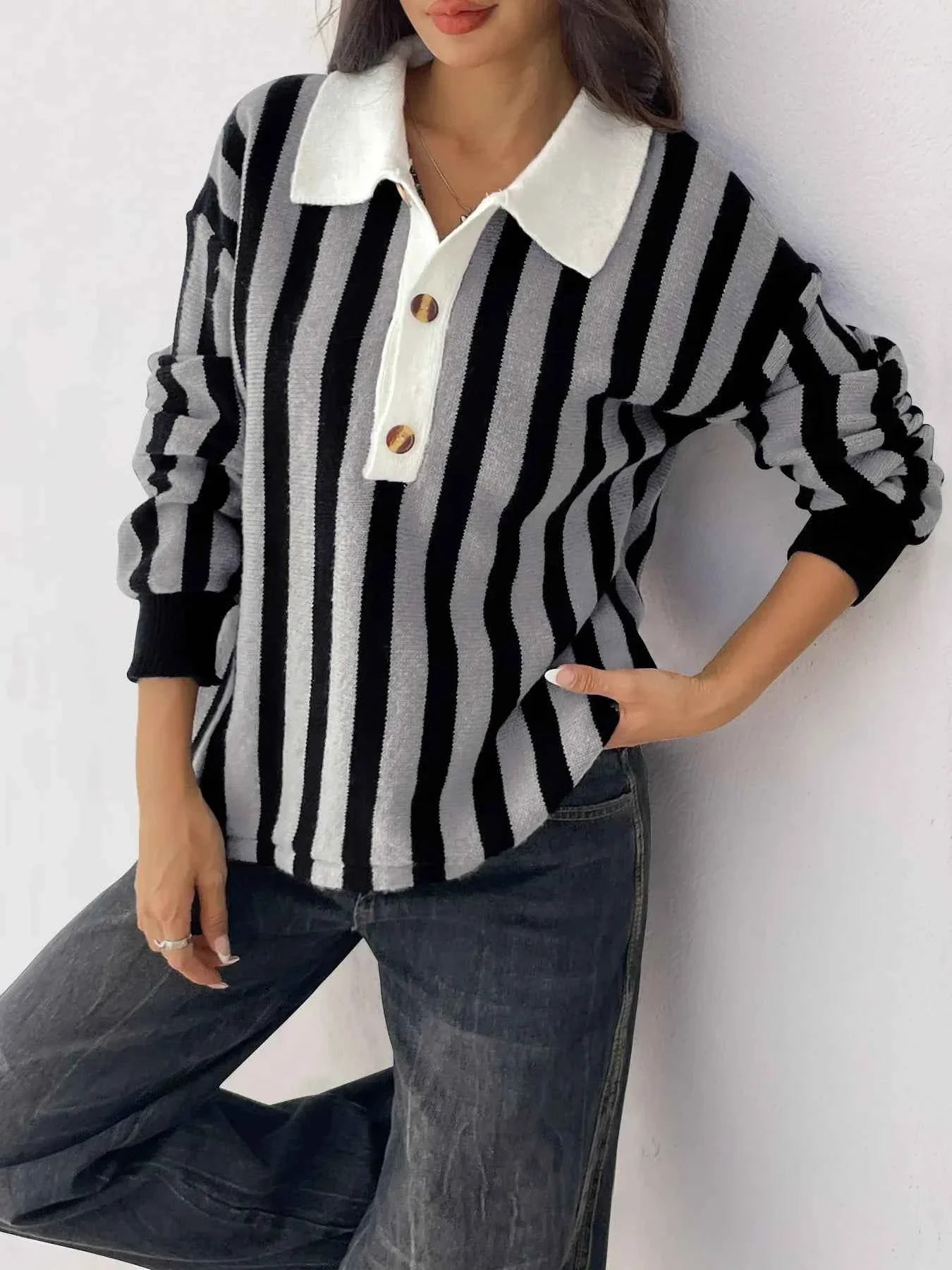 Striped Button Front Long Sleeve Sweater afe64e13b7d64bba8601c42fa165a06b-Max-Origin