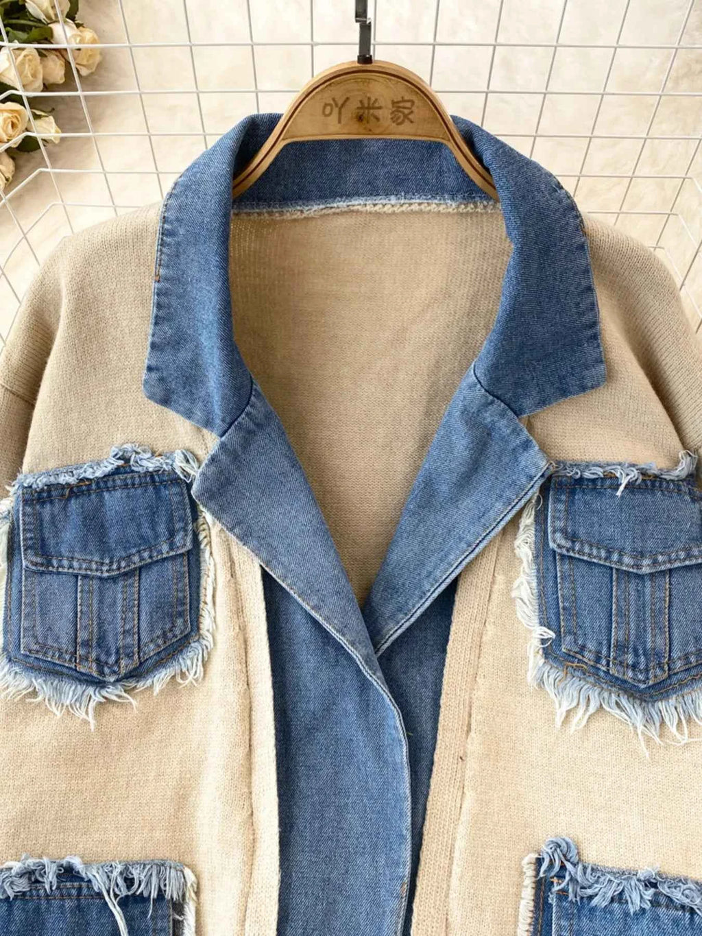 Raw Hem Denim Pocket Patchwork Cardigan afe7b51e788c4328b8f107fbd2272265-Max-Origin