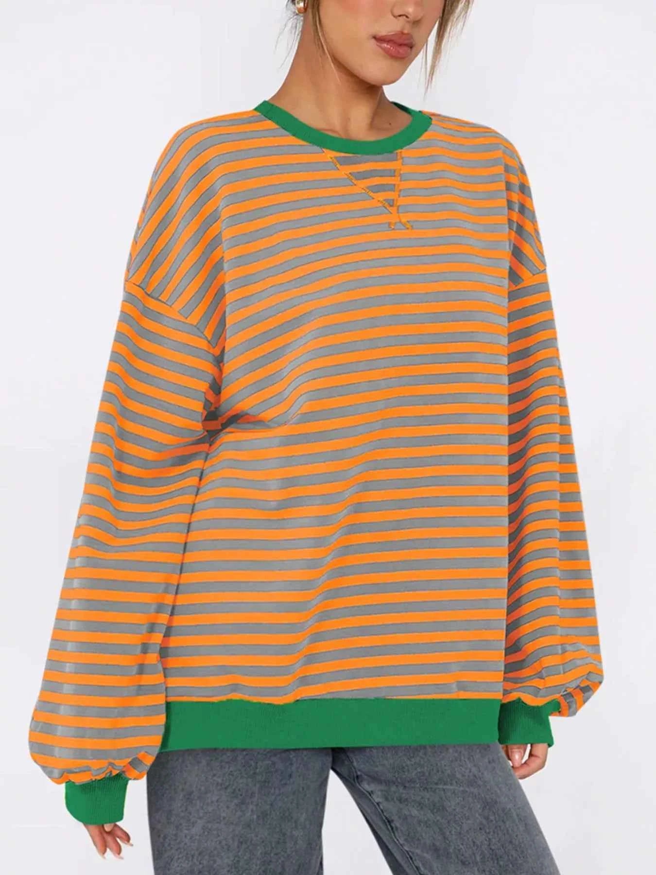 Striped Round Neck Long Sleeve Sweatshirt Sherbet b006e700-871a-43f0-aba5-90f880ff326a-Max-Origin