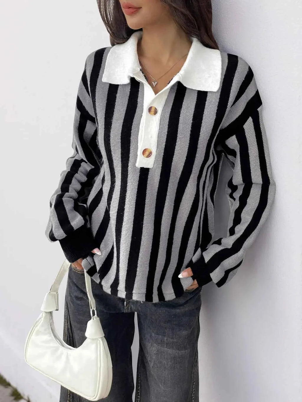 Striped Button Front Long Sleeve Sweater b05abfec33d54536b2f9a49b61ab315e-Max-Origin