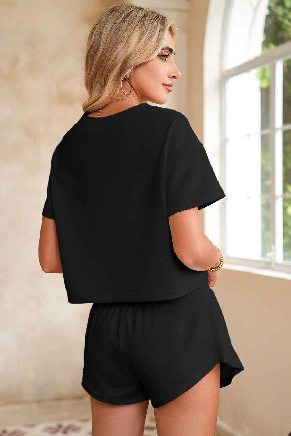 Black Cropped Tee and Ruffle High Waist Skort Set b0705f06ba8b1d48