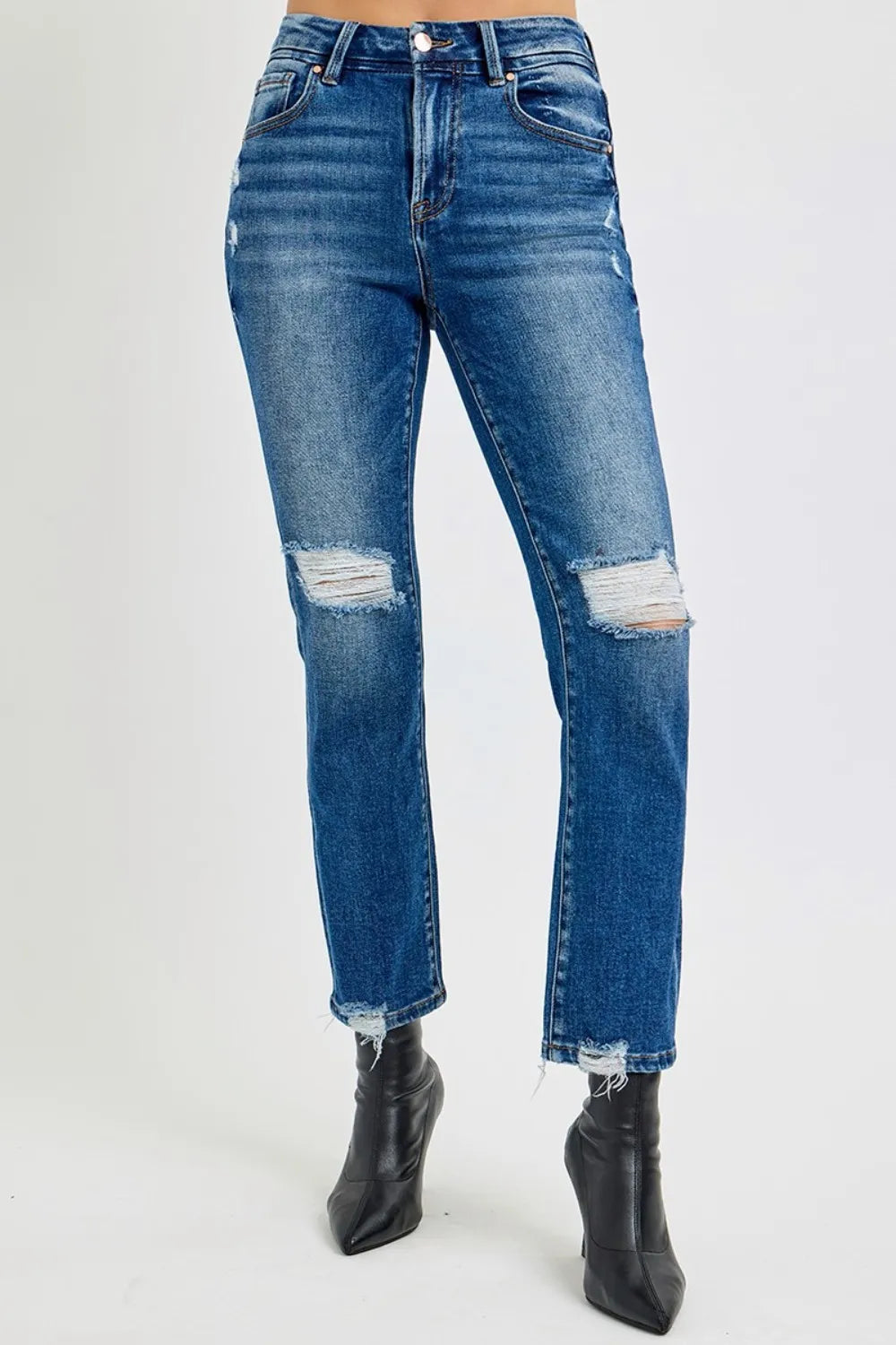 RISEN Full Size High Rise Distressed Crop Straight Jeans Dark b0768977-2533-4200-ab46-29e025219bb5-Max