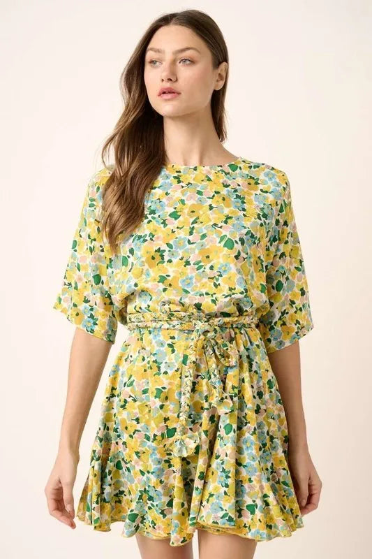 Mittoshop Floral Tie Waist Half Sleeve Mini Dress b088042c-eb16-40b6-a16b-a3c5730b1ffb-Max