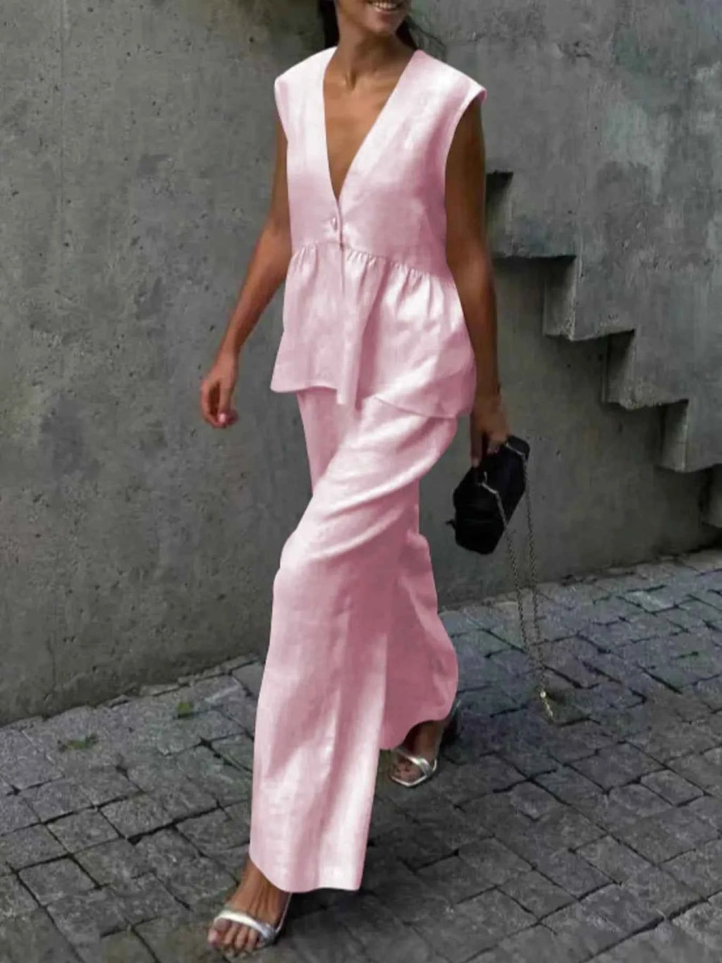 Button Down Peplum Vest and Pants Set b09520e5-3c65-4680-93e4-ad2404736e51-Max-Origin