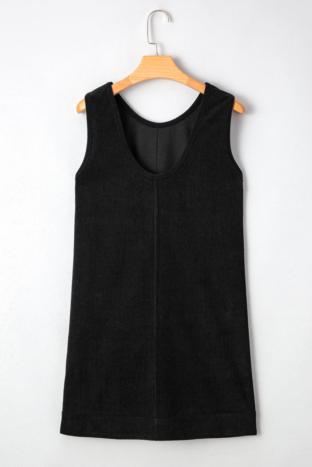 Black Corduroy Exposed Seam Sleeveless Mini Dress b0a15cbbd6ddffcb