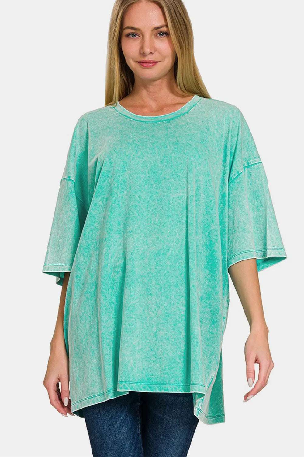 Zenana Full Size Washed Round Neck Drop Shoulder Oversized T-Shirt Turquoise b0bdde39-eea8-435f-8d15-22dc09c7f692-Max-webp_1