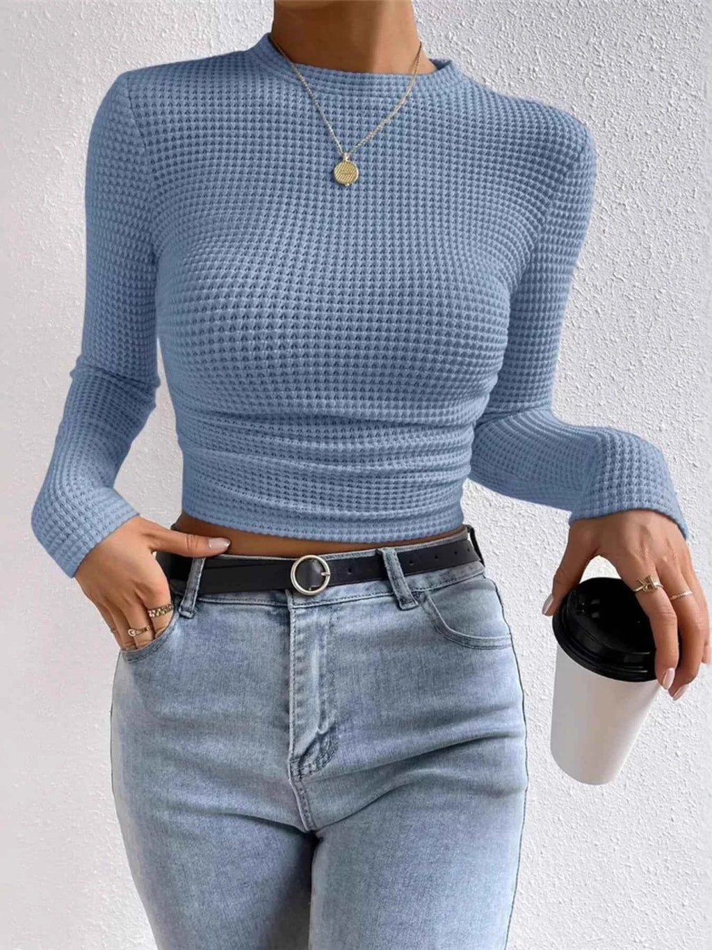 Waffle Knit Long Sleeve T-Shirt b0e43efd49a549a8b155f079e9885b2d-Max-Origin