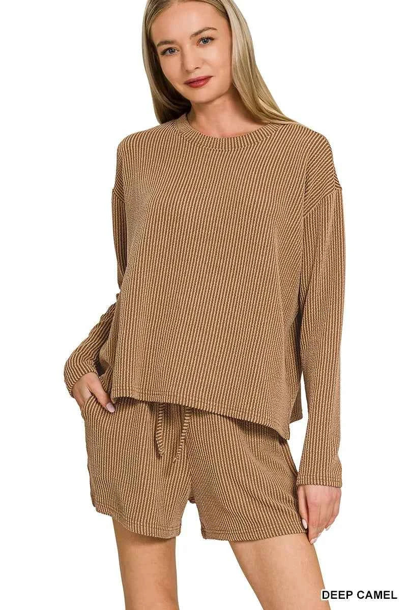 Zenana Corded Rib Long Sleeve Tee and Shorts Set DEEP CAMEL b0ff4166b7414ff6acf3ff36a3e3015e-Max-Origin