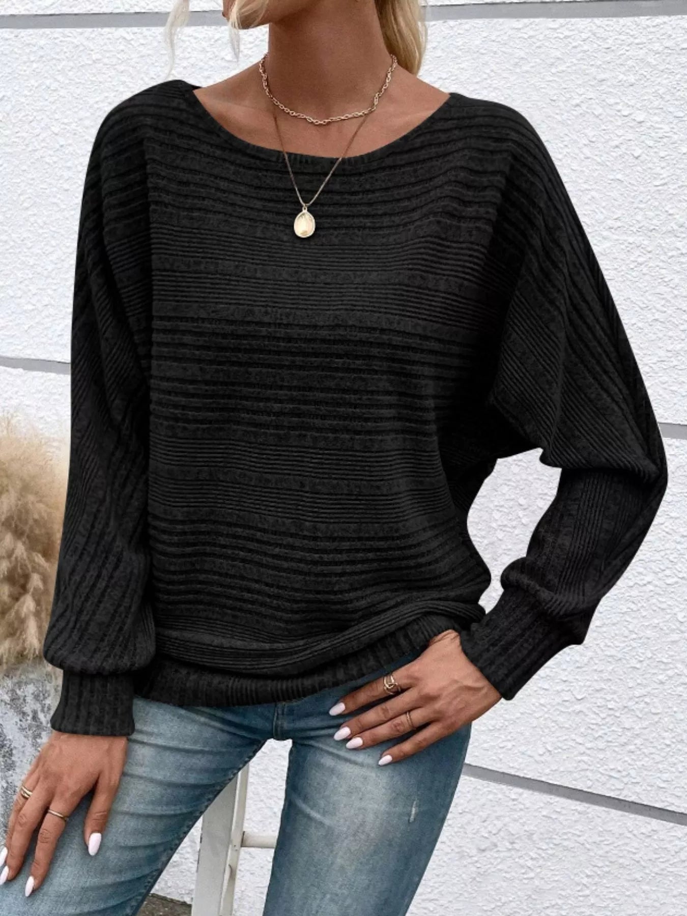 Ribbed Round Neck Long Sleeve Top b13f37cd-6151-42a0-b1c0-d3f2360f4741-Max-Origin