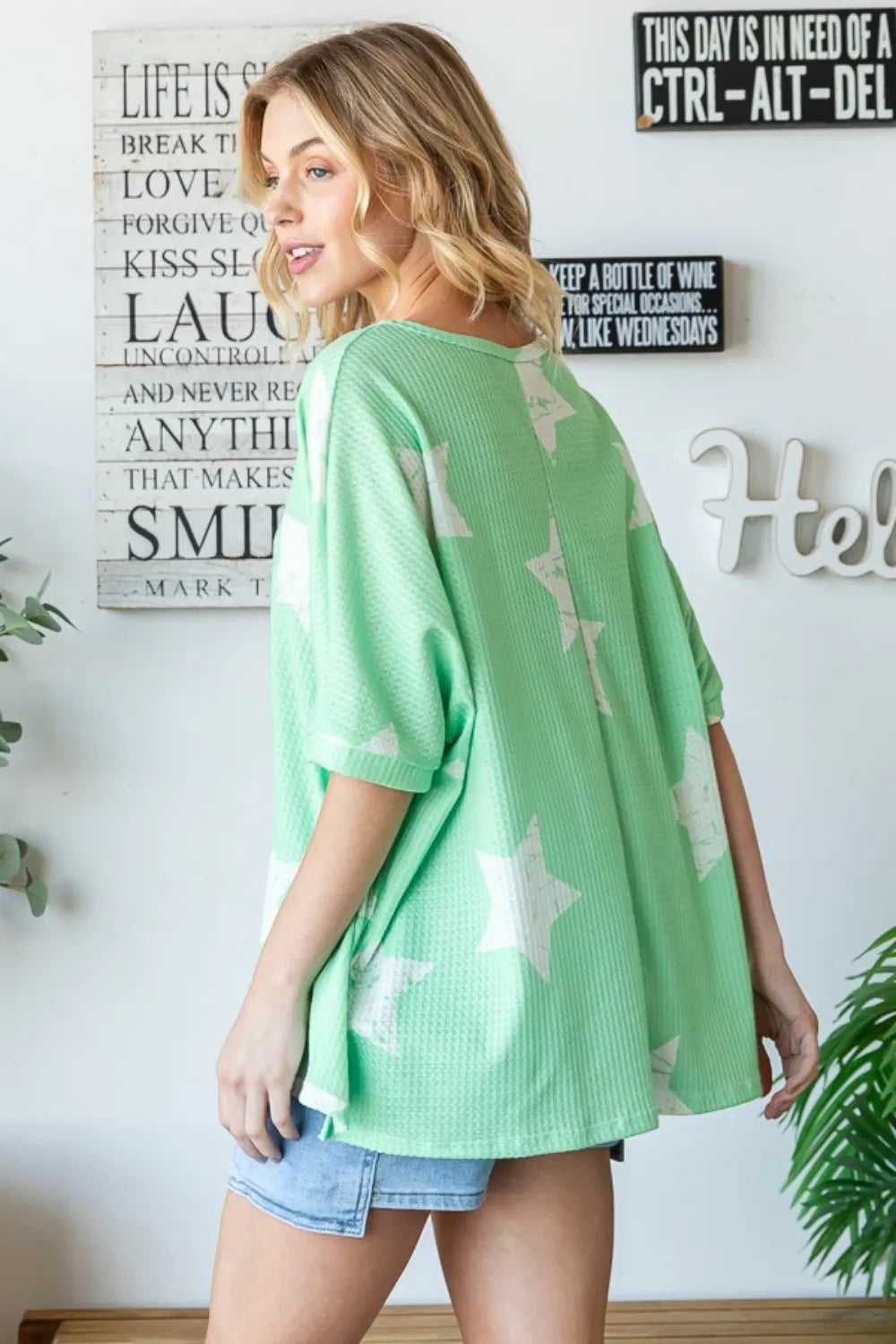 HOPELY Star Pattern Oversized Waffle T-Shirt b15d6208-c6d7-4153-be93-424ed69b6c37-Max