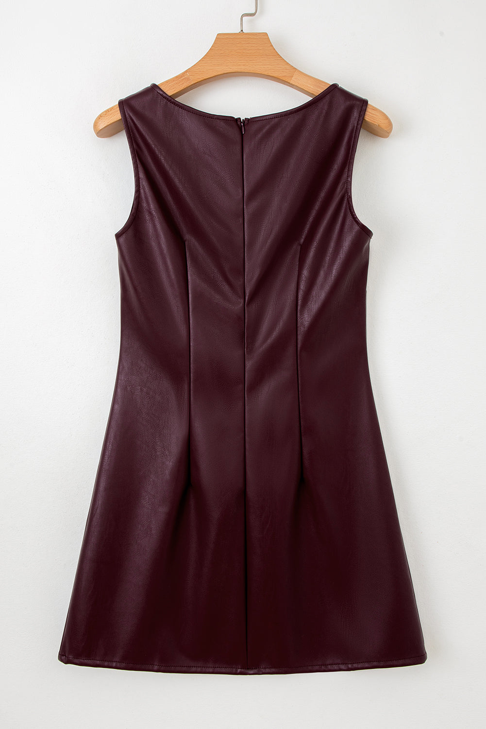 Coffee Faux Leather Sleeveless Round Neck Mini Dress b18c032815e566a5